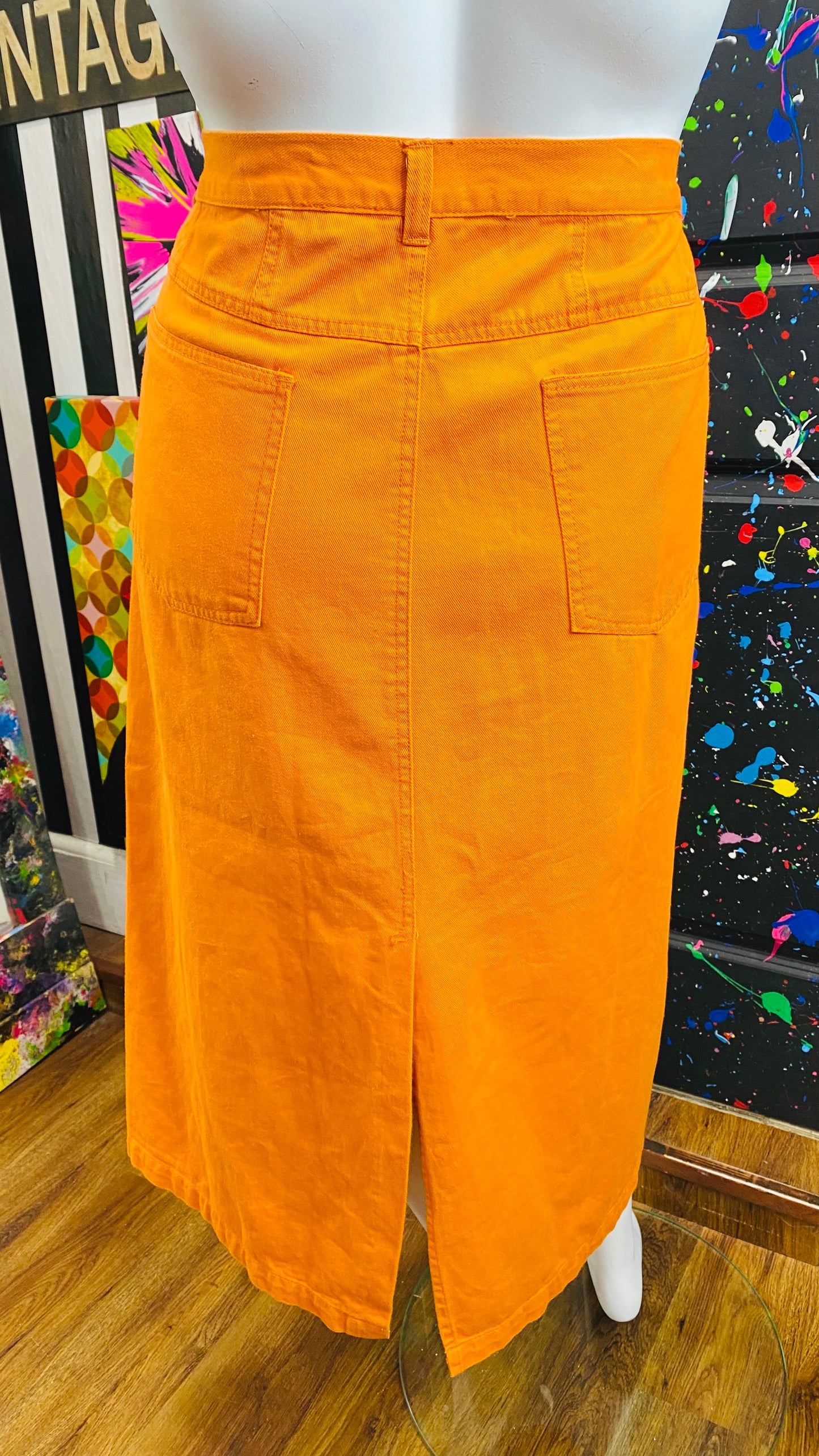 Vintage Orange Denim Skirt (26WT)
