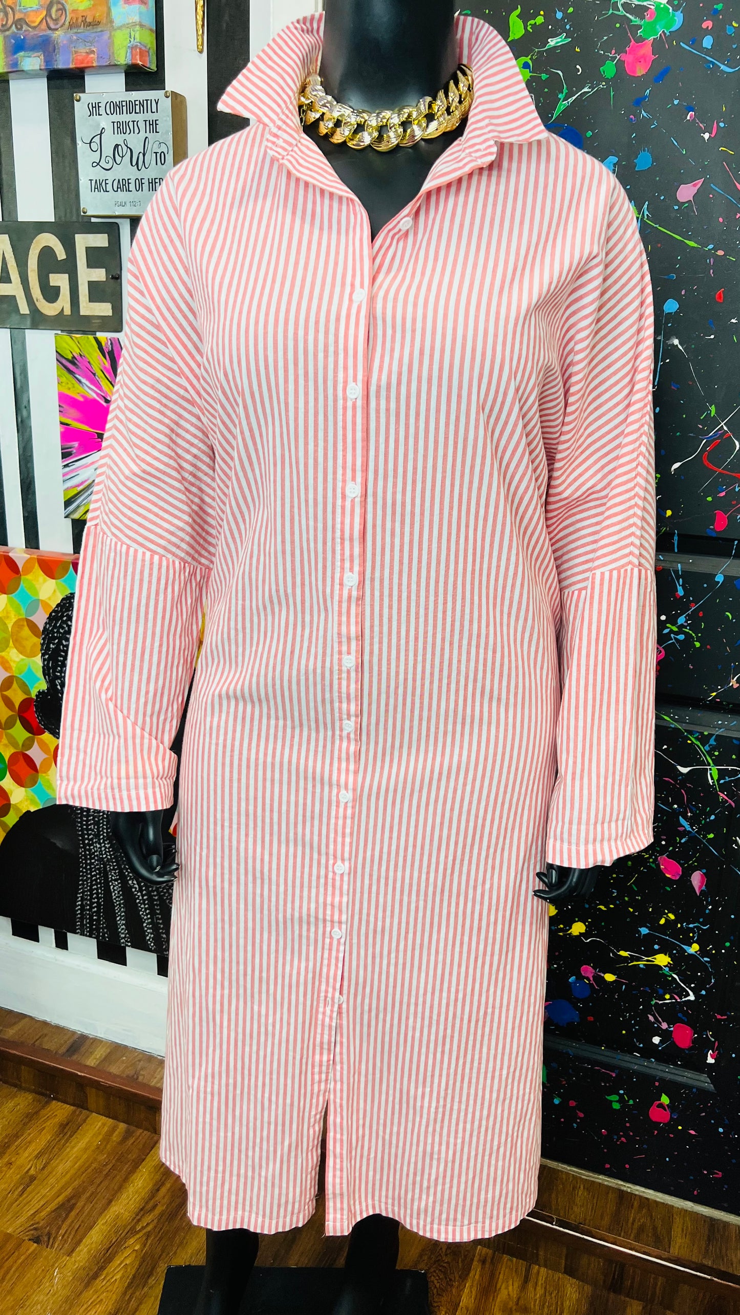 Redish Pink & White Striped Dress/Duster (24)