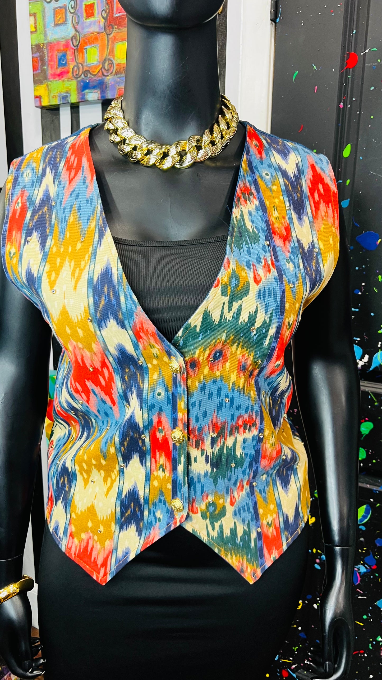 Vintage Abstract Jeweled Denim Vest (14)