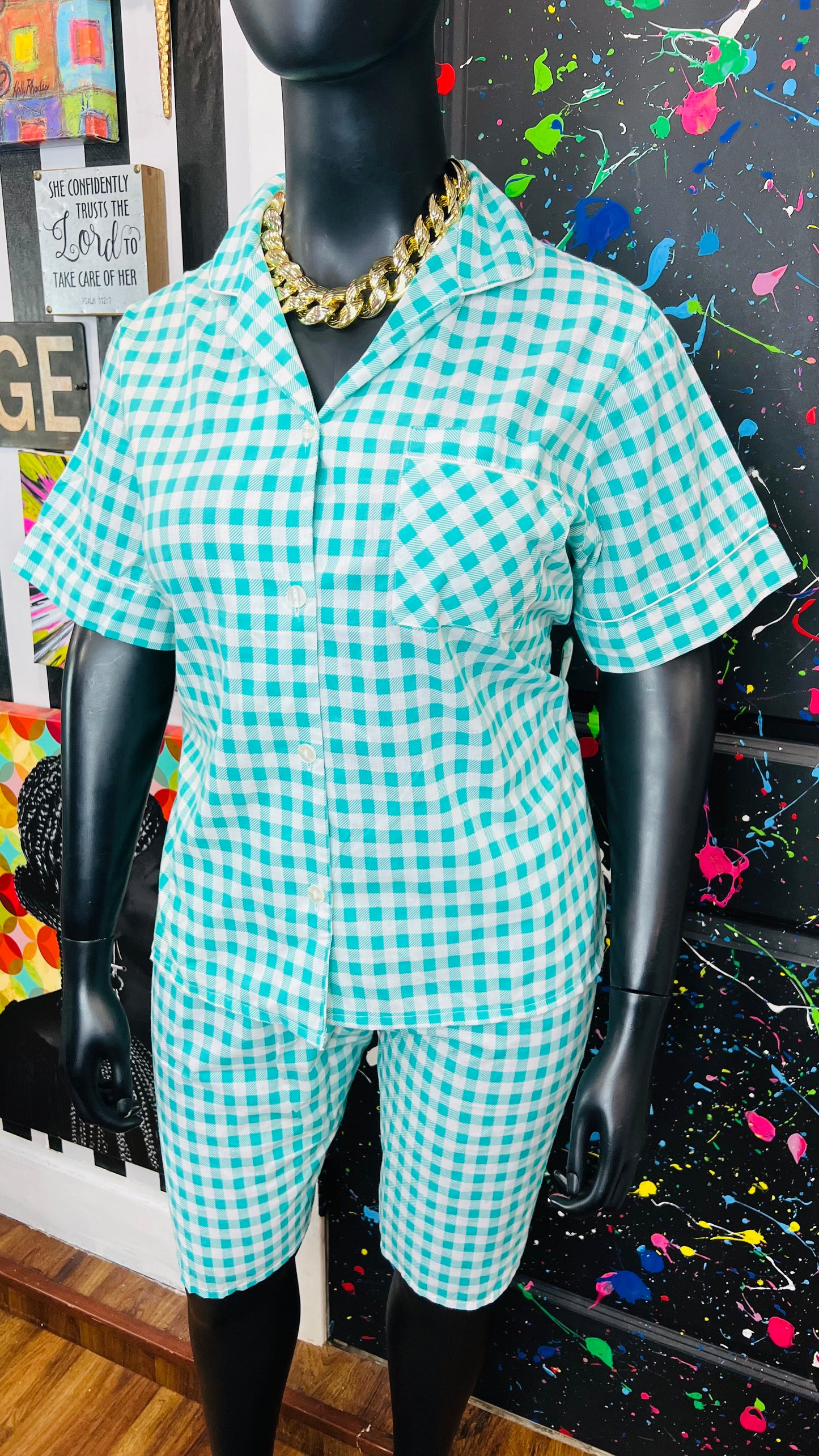 Vintage Plaid Teal & White (16)