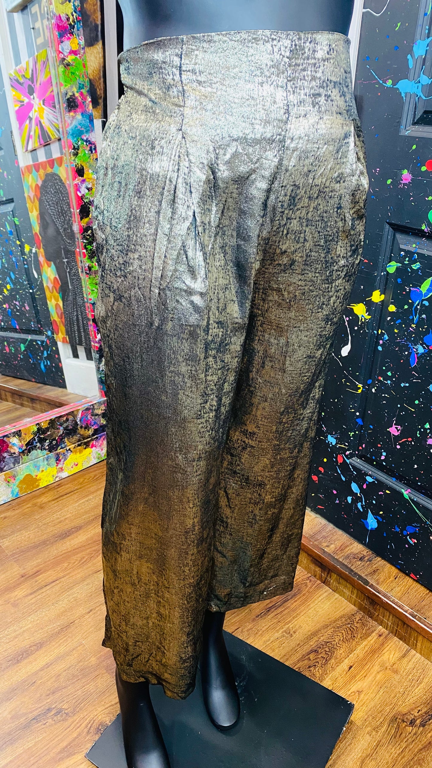 High Waist Pleated Pewter Colored Wide Leg Pants (18)