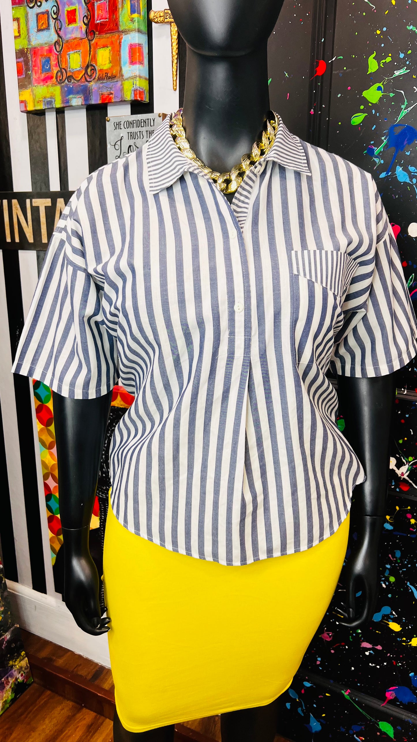 Vintage Mixed Striped Blouse (16)