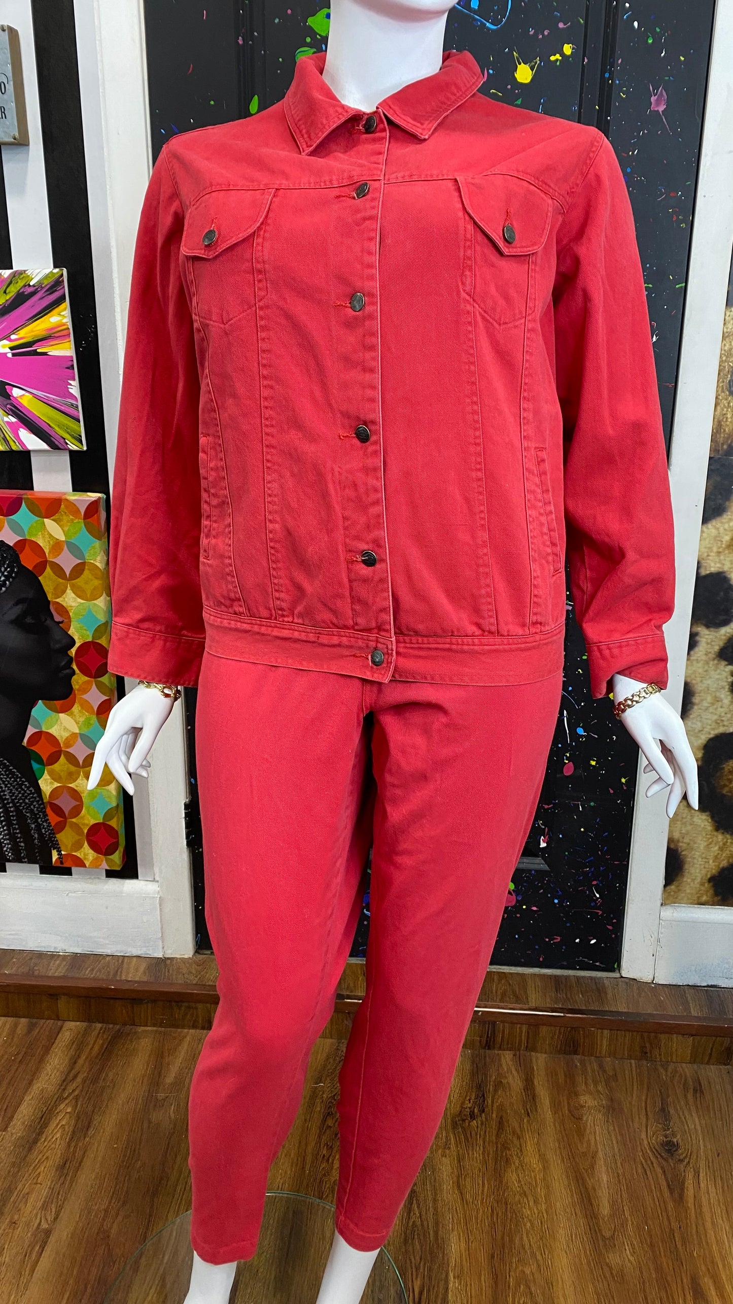Vintage 90’s Red Denim Set- Red Jeans & Denim Jacket (24)
