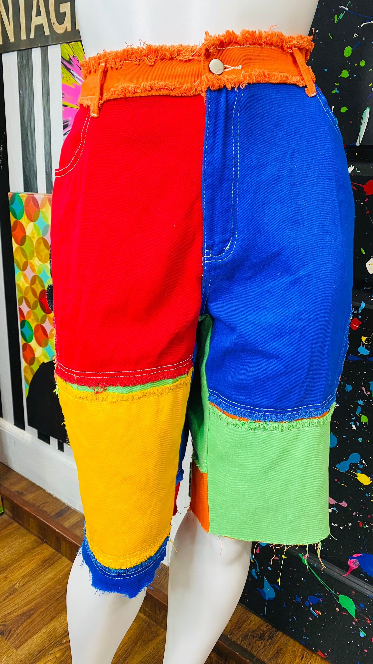 Color Block Denim Cut Jeans (18)