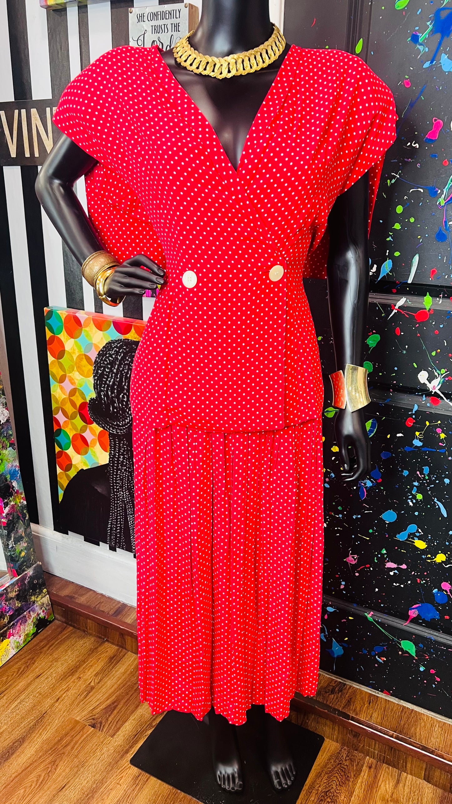 Vintage ‘Maggie’ Red & White Polka Dot Skirt Set (12)