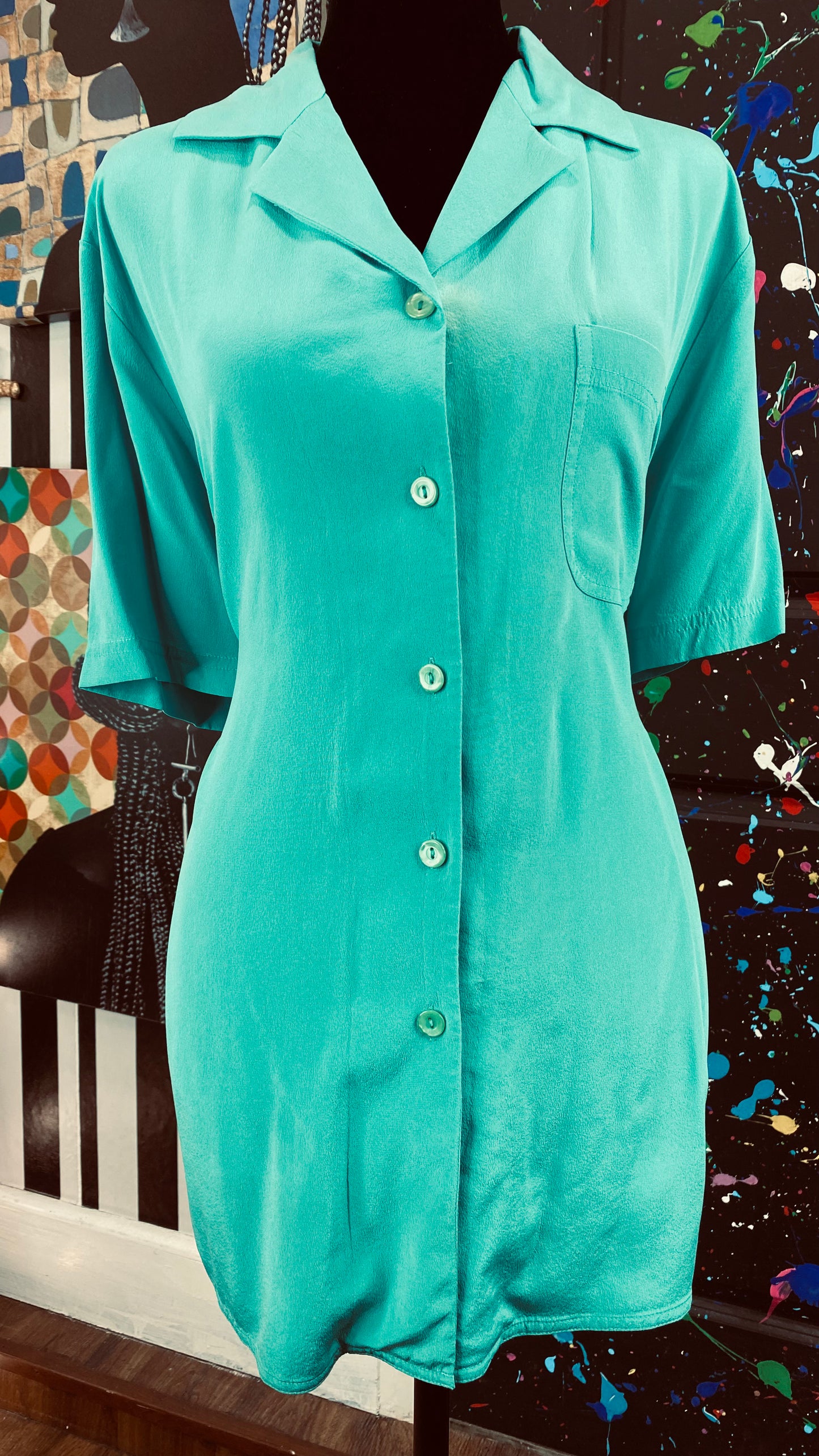 Vintage Green Silk Blouse