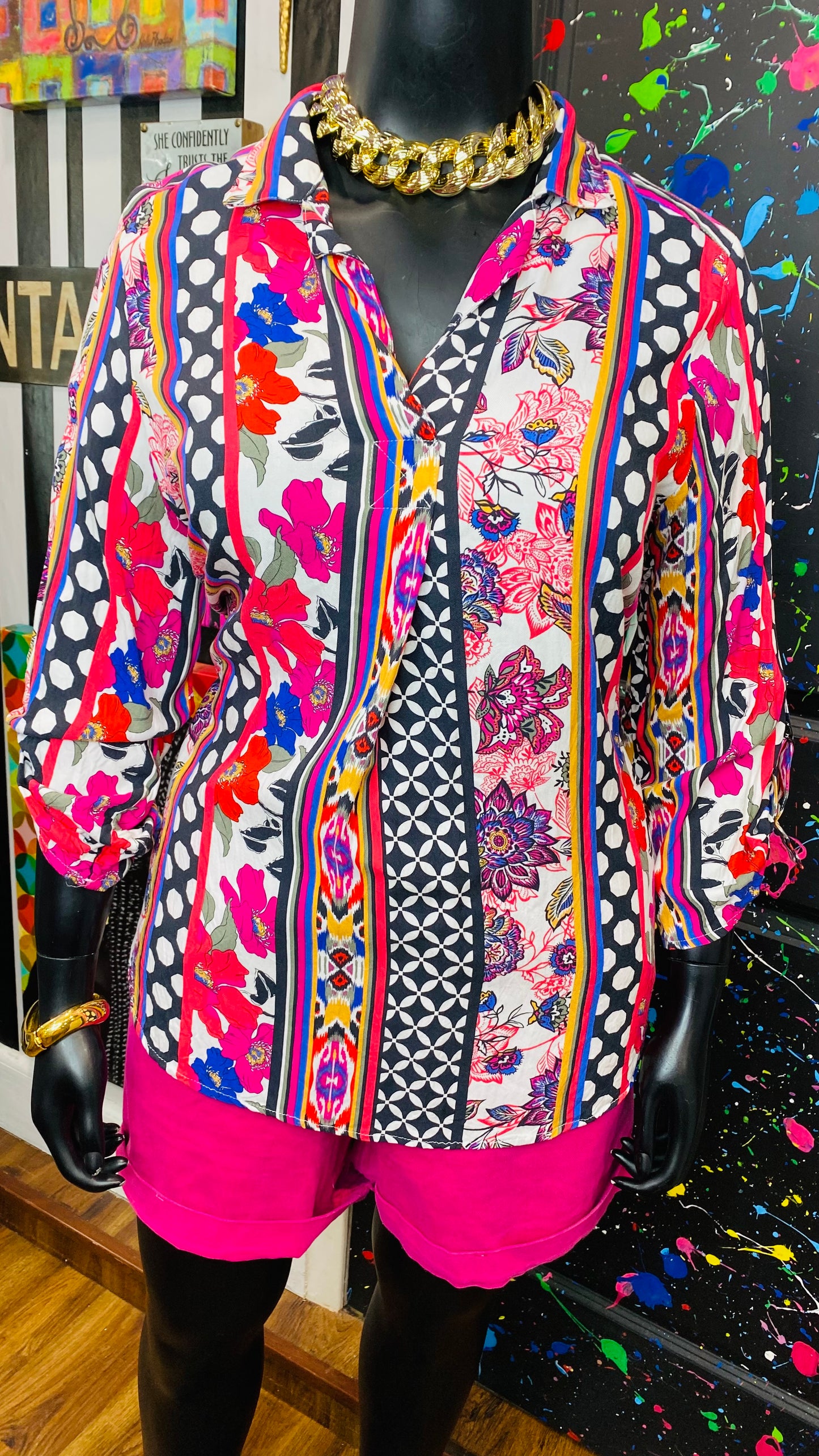 Abstract Pink Black & White Blouse (20)
