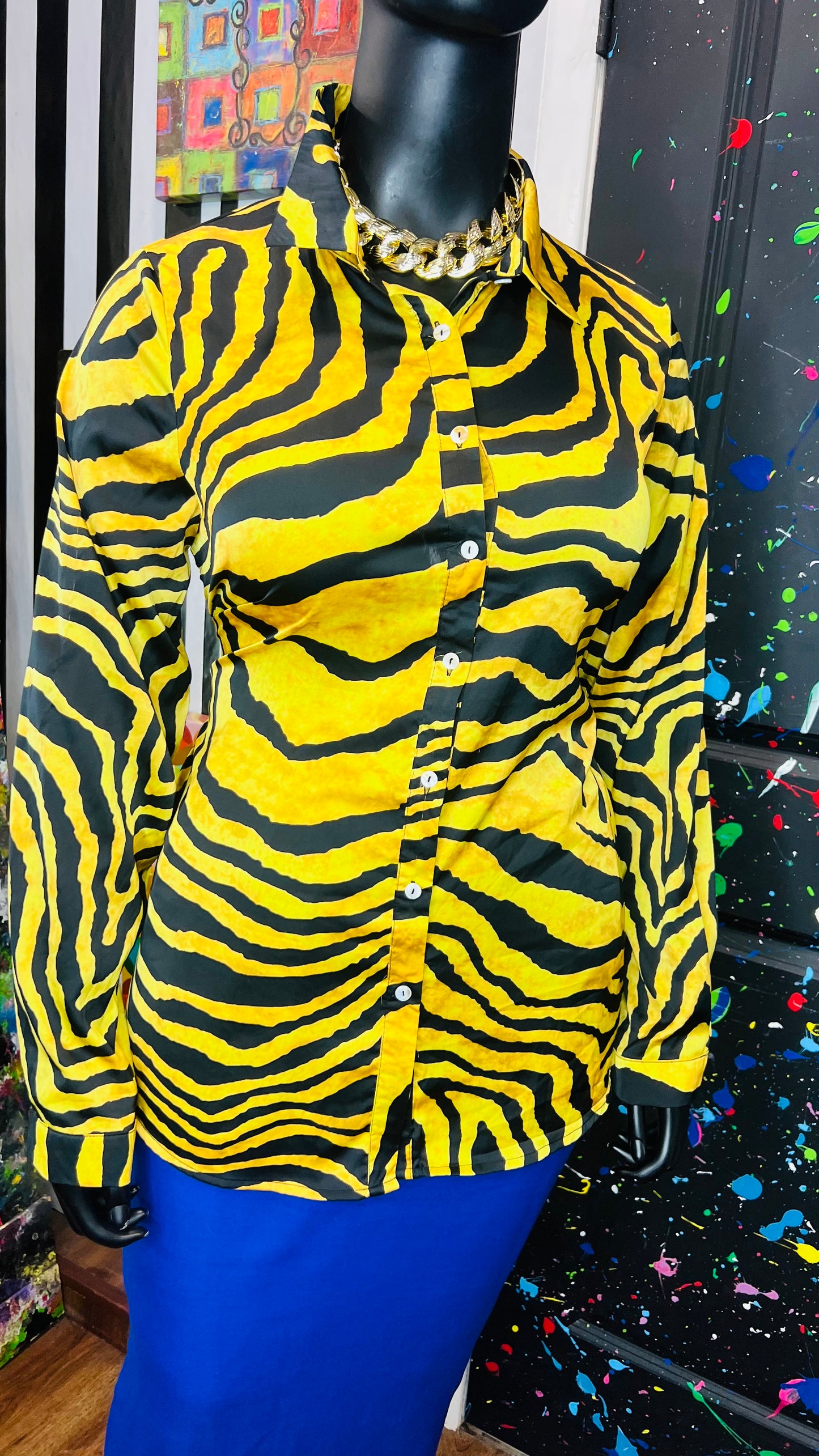 Gold Tiger Print Blouse Long Sleeve Blouse (20)