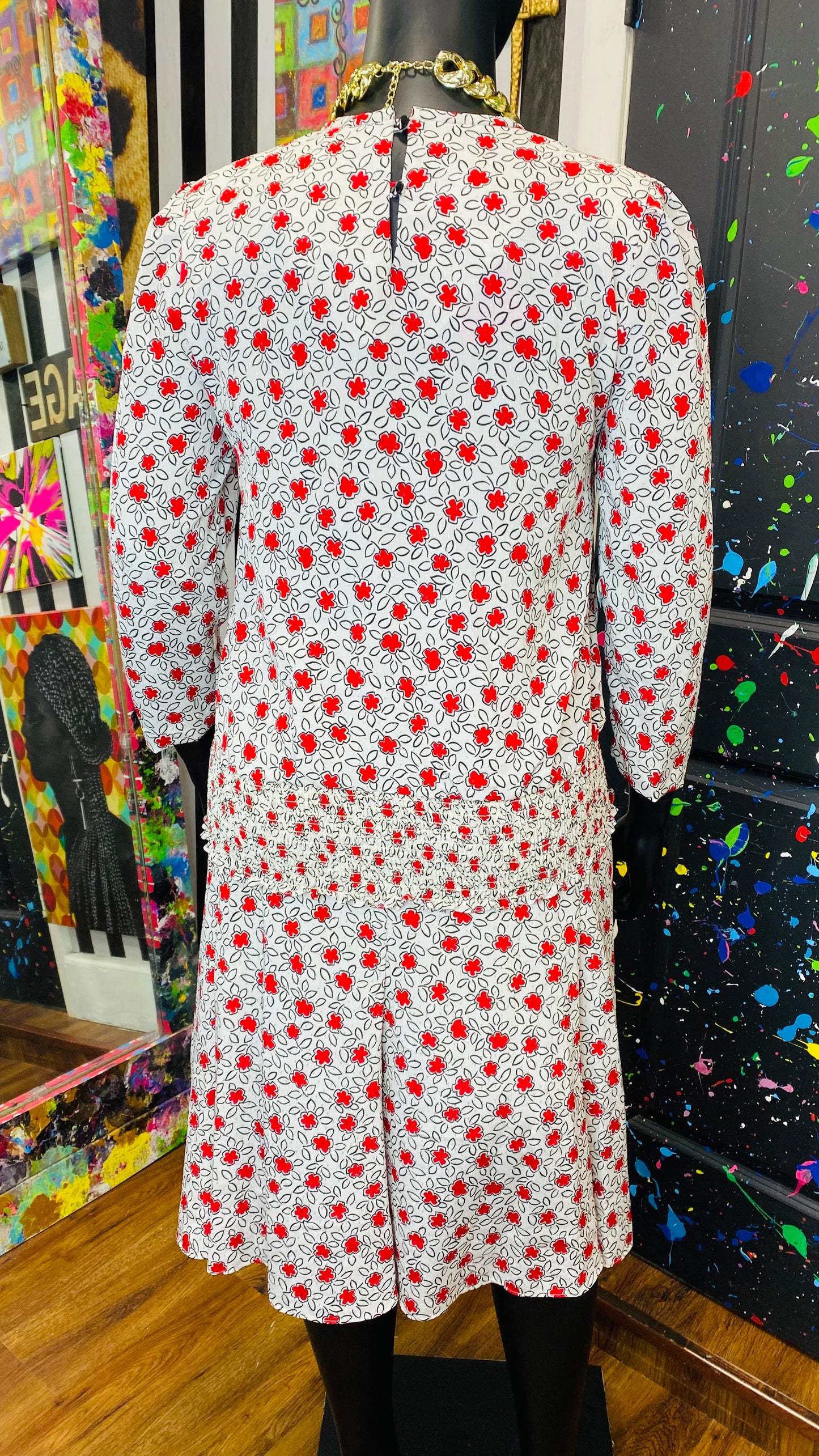 Vintage Red White & Black Floral Skirt Set (12)