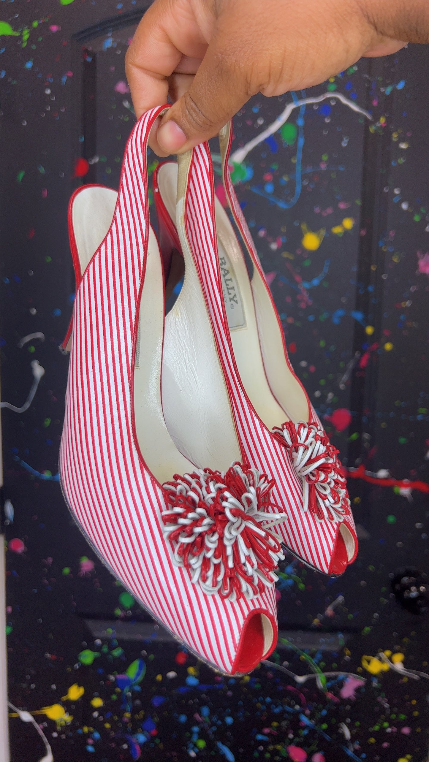 Vintage Red & White Striped Heels (10)