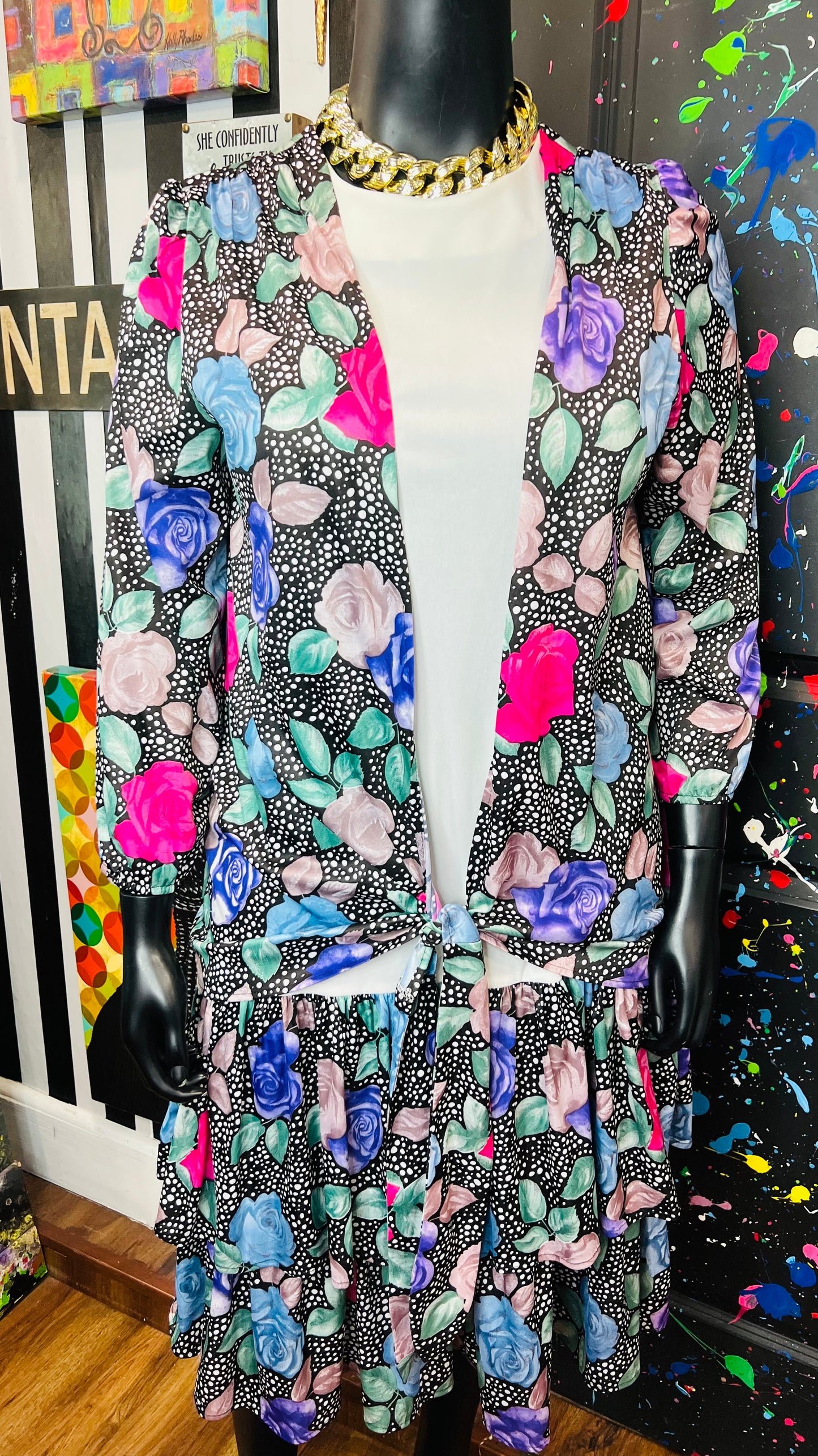 Vintage Polka Dot & Floral Dress (20)