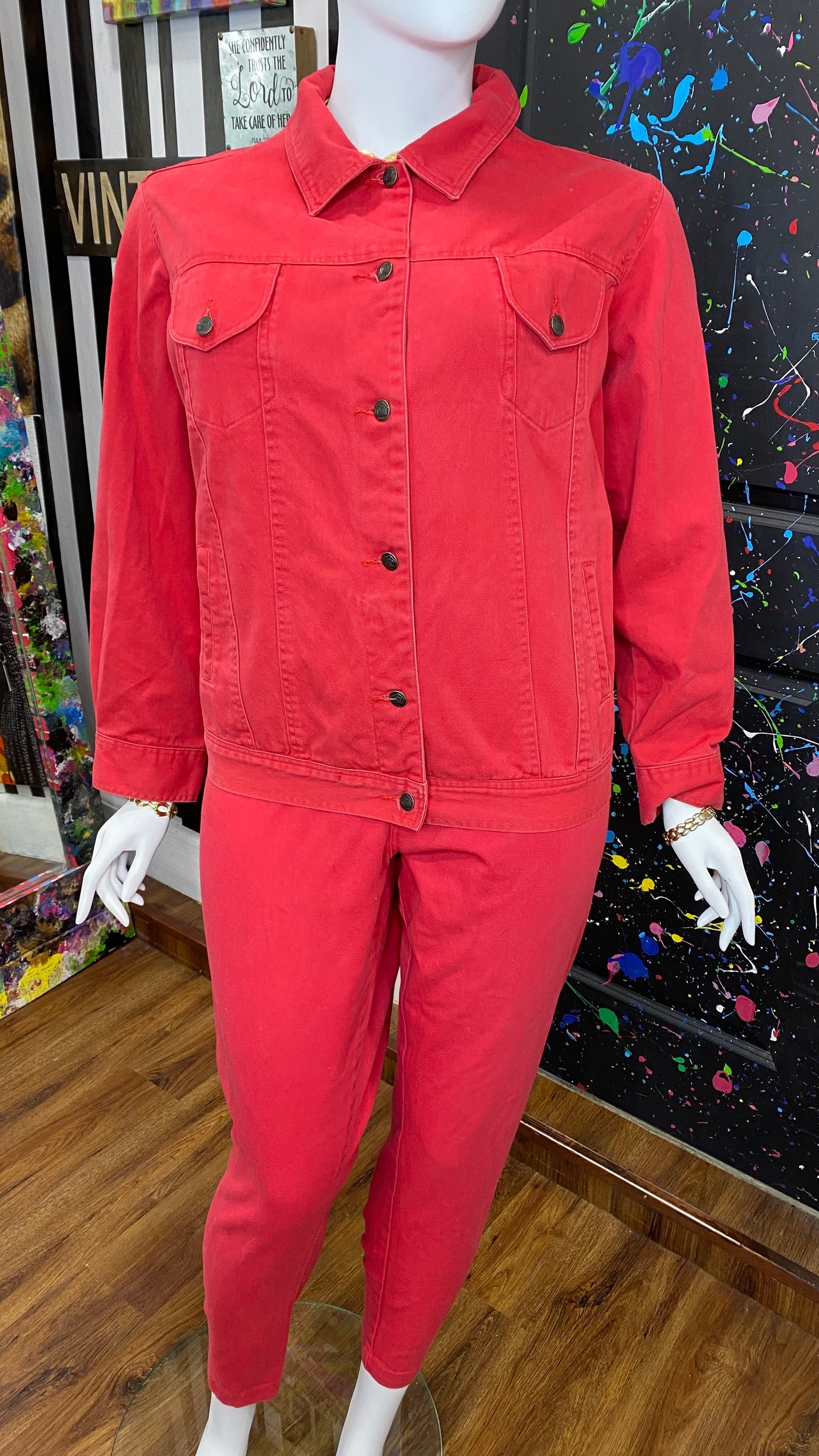 Vintage 90’s Red Denim Set- Red Jeans & Denim Jacket (24)