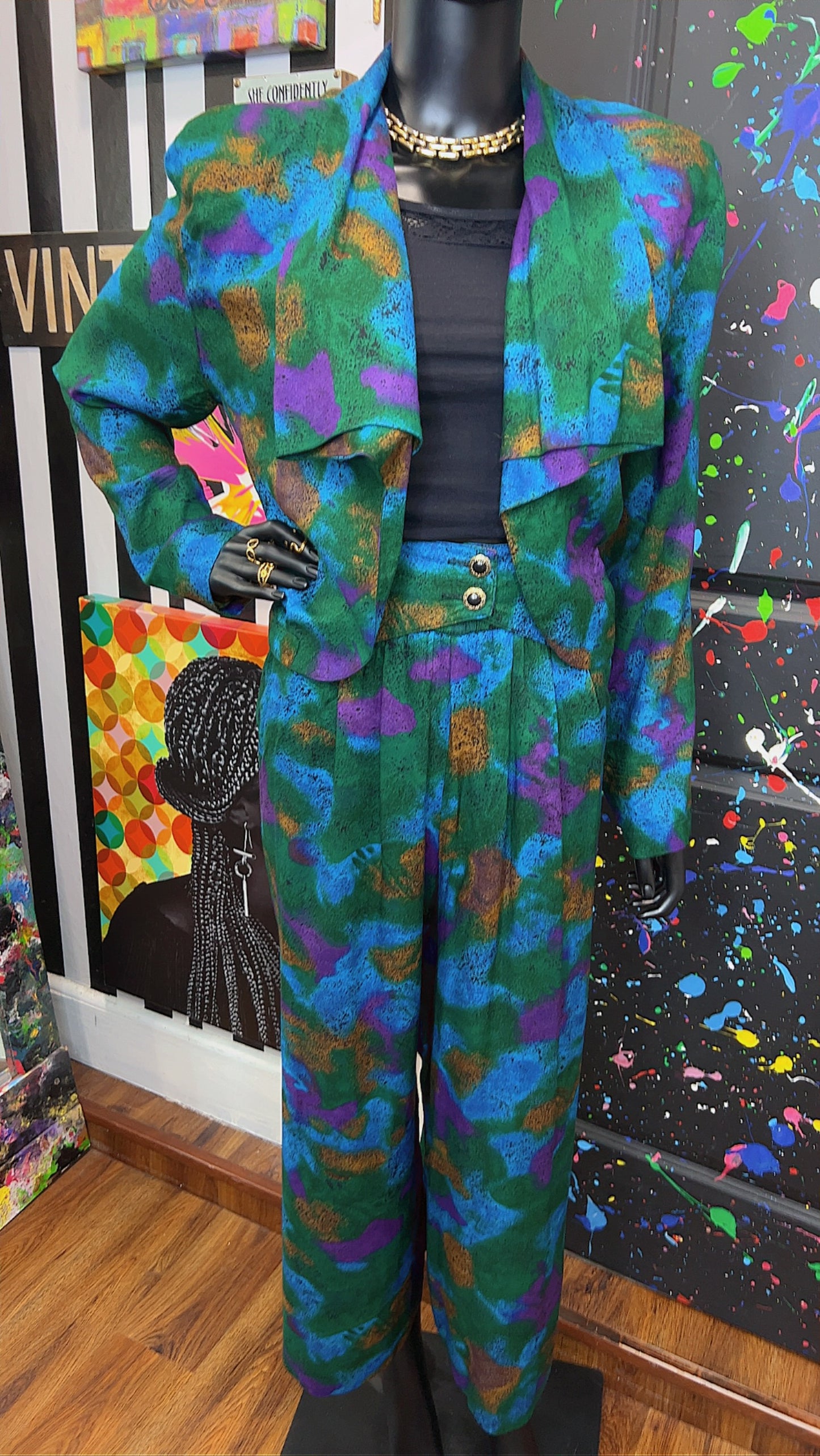 Vintage Abstract Rayon Pants Set (14)