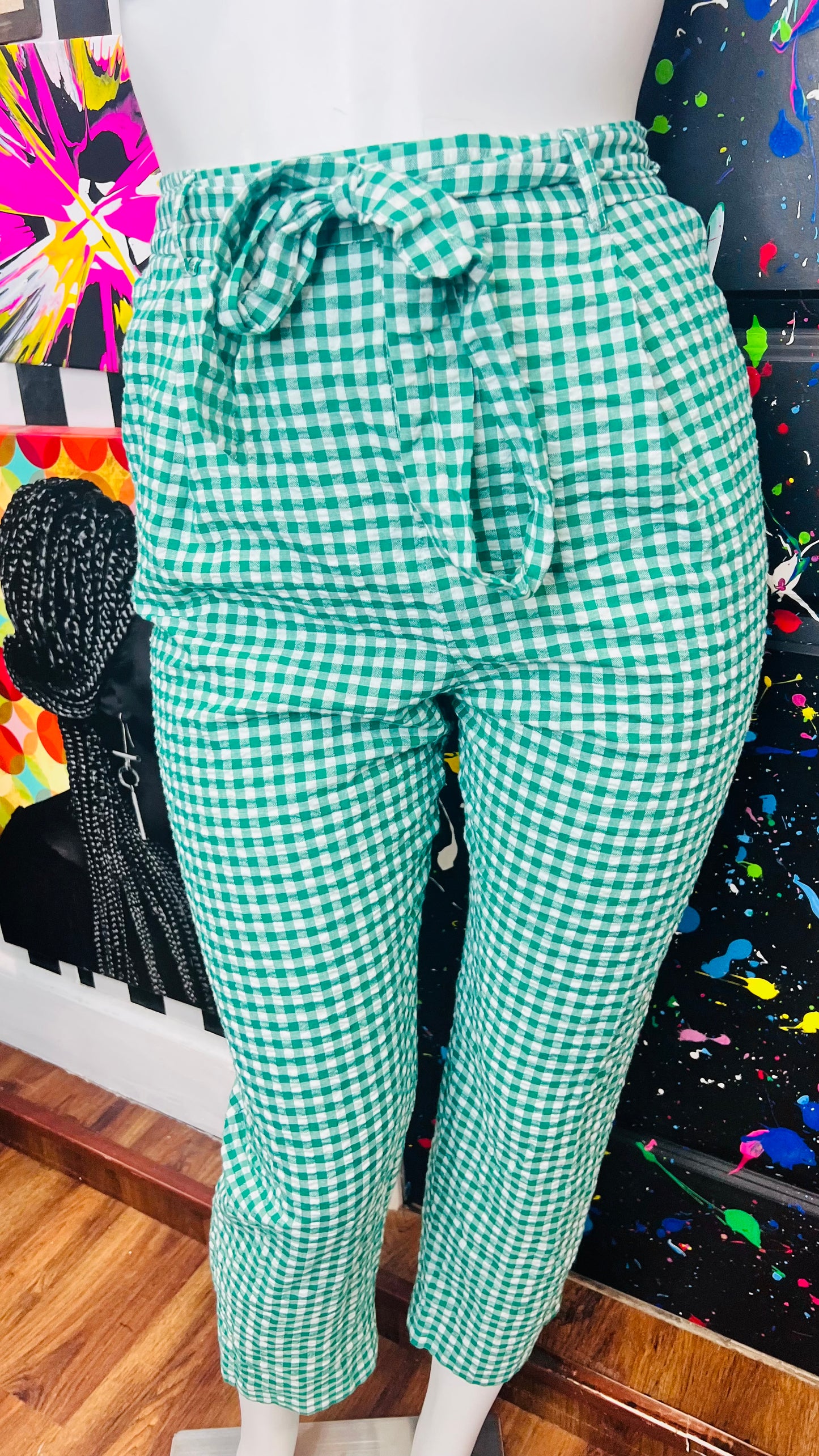 New w/ Tags Banana Republic Green Checkered Linen Pants (18)
