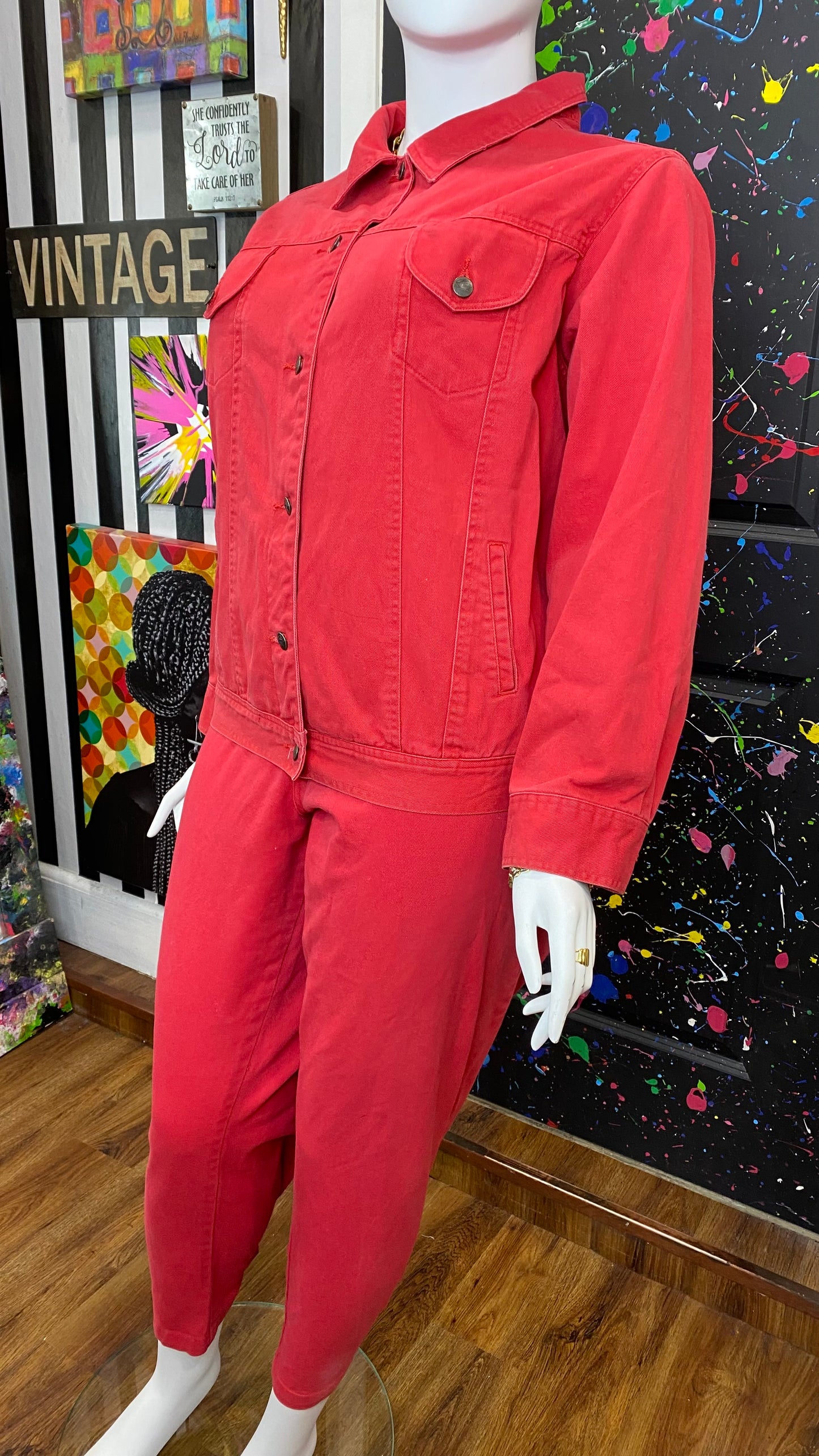 Vintage 90’s Red Denim Set- Red Jeans & Denim Jacket (24)