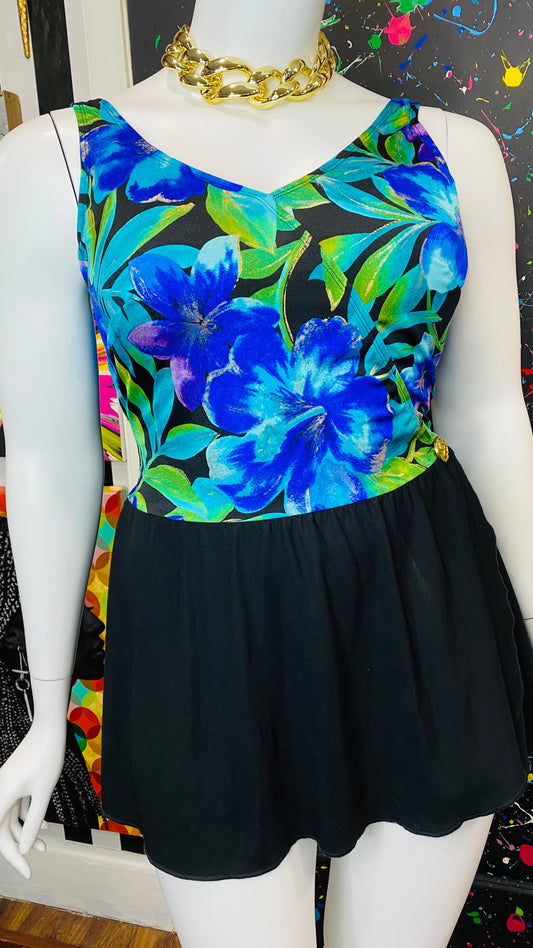 Vintage Floral Blue Swimsuit  (22W)