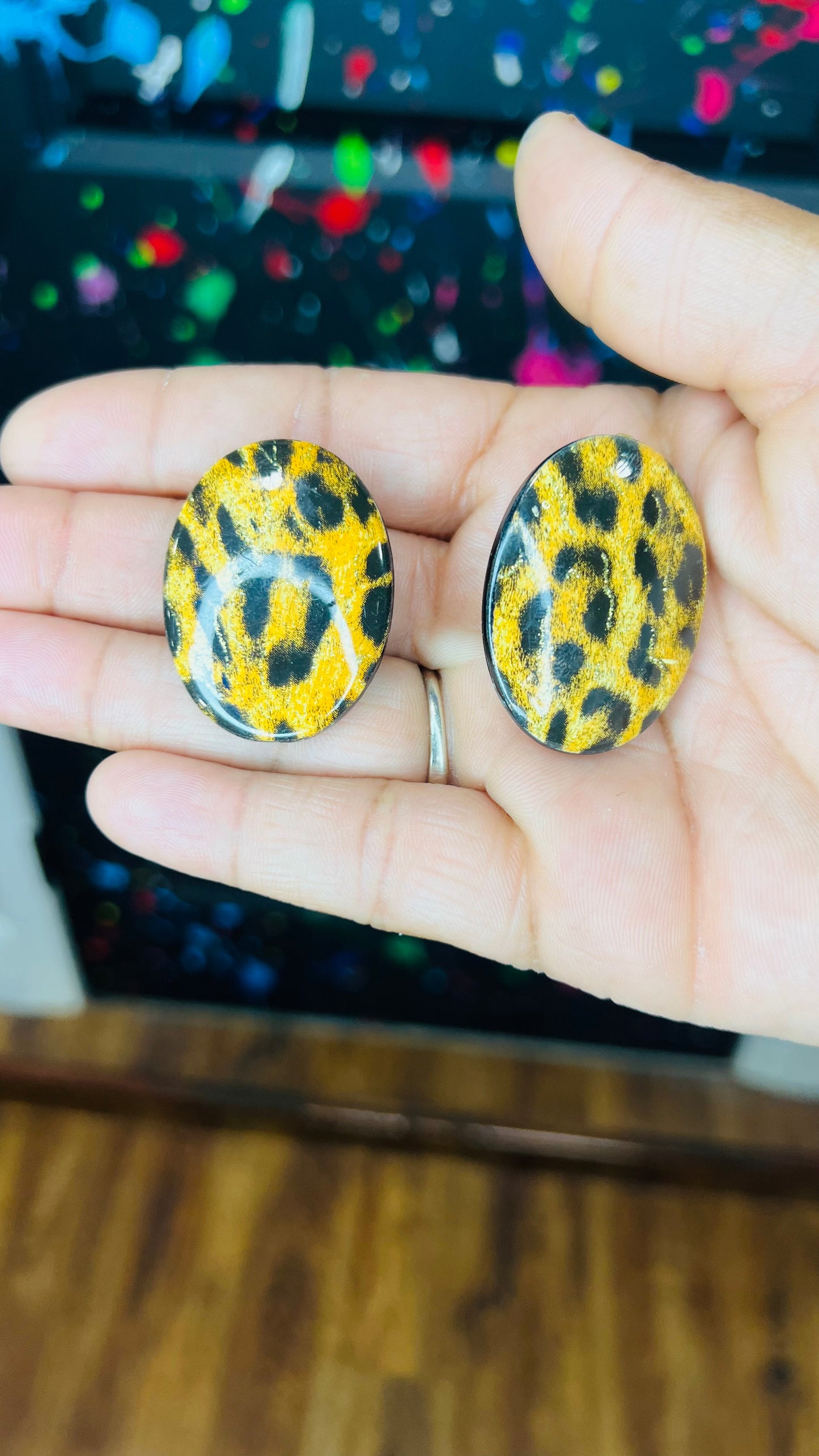 Vintage Handmade Animal Print Clip On Earrings