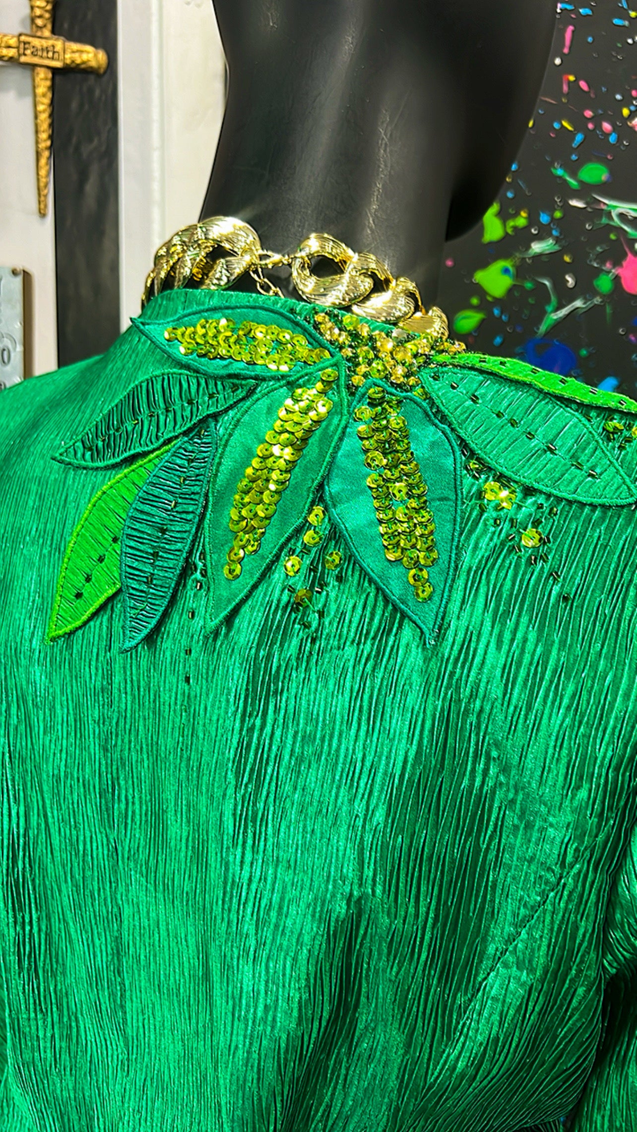Vintage Green & Sequin Appliqué Blazer (16)