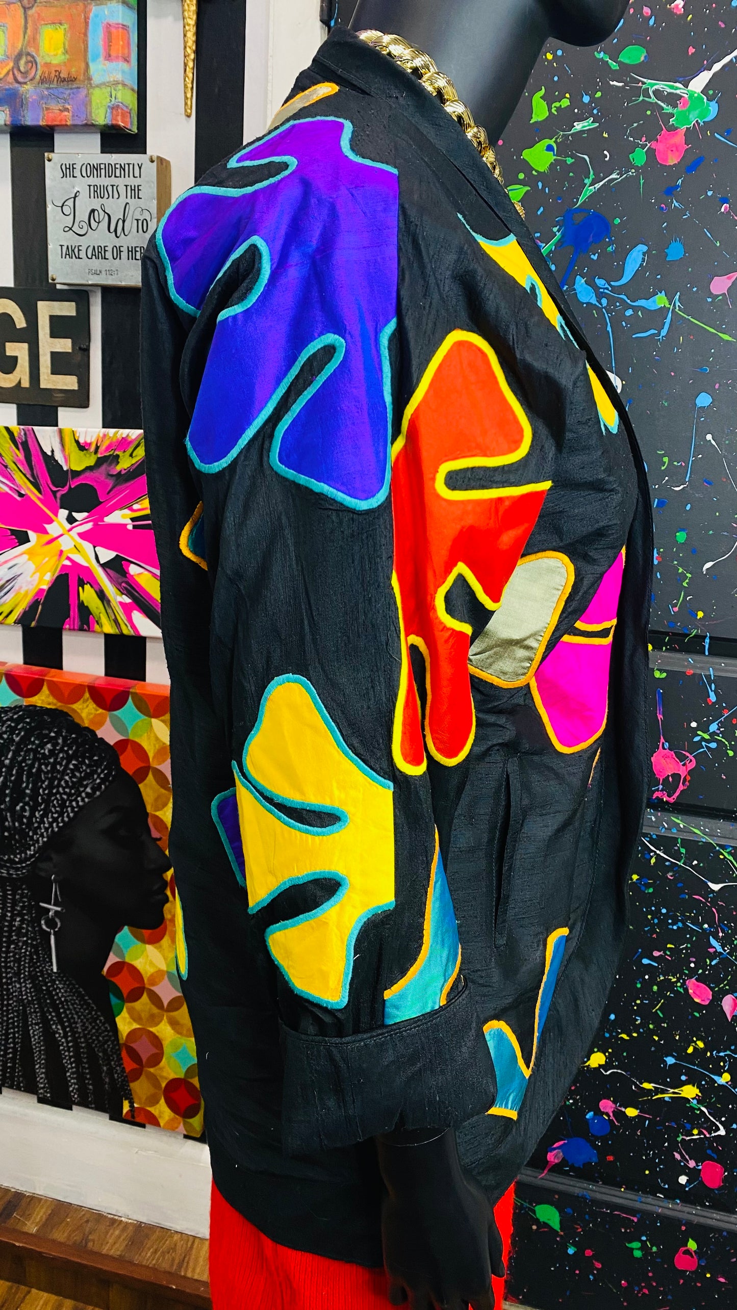 Vintage 100% Silk Embroidered Duster/ Open Blazer (OS)