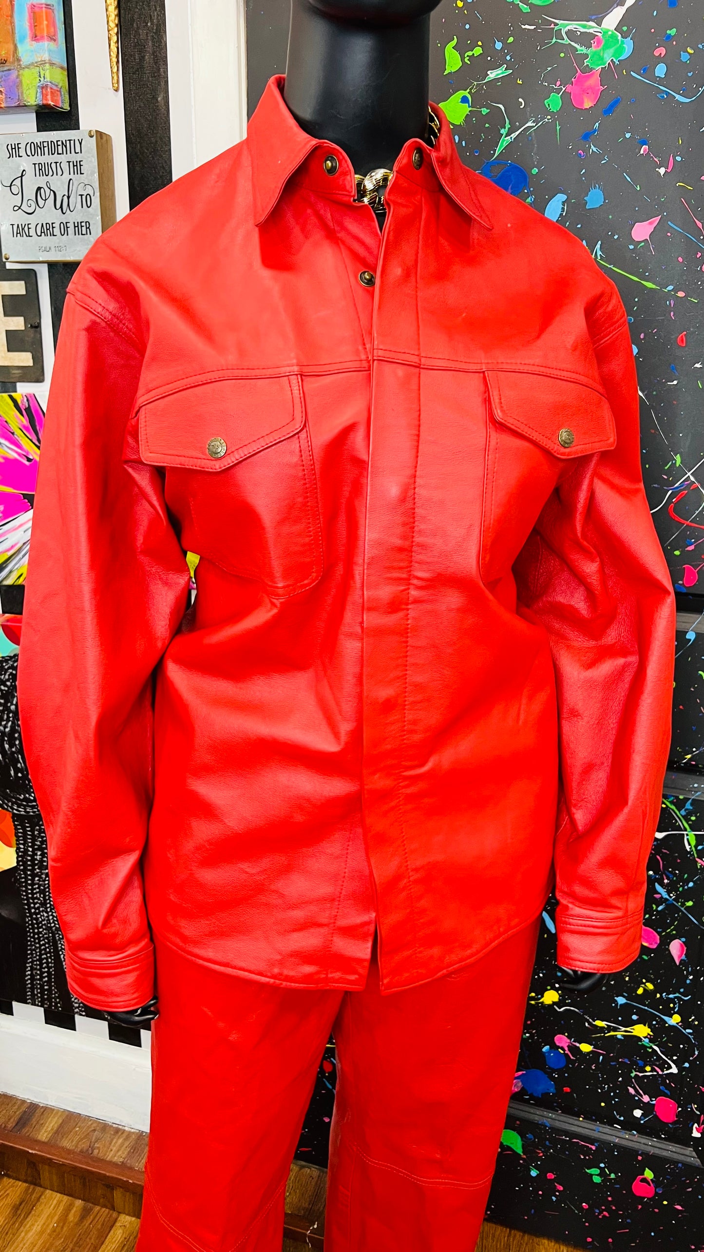 Vintage Red Genuine Leather Pants Set (16/18)