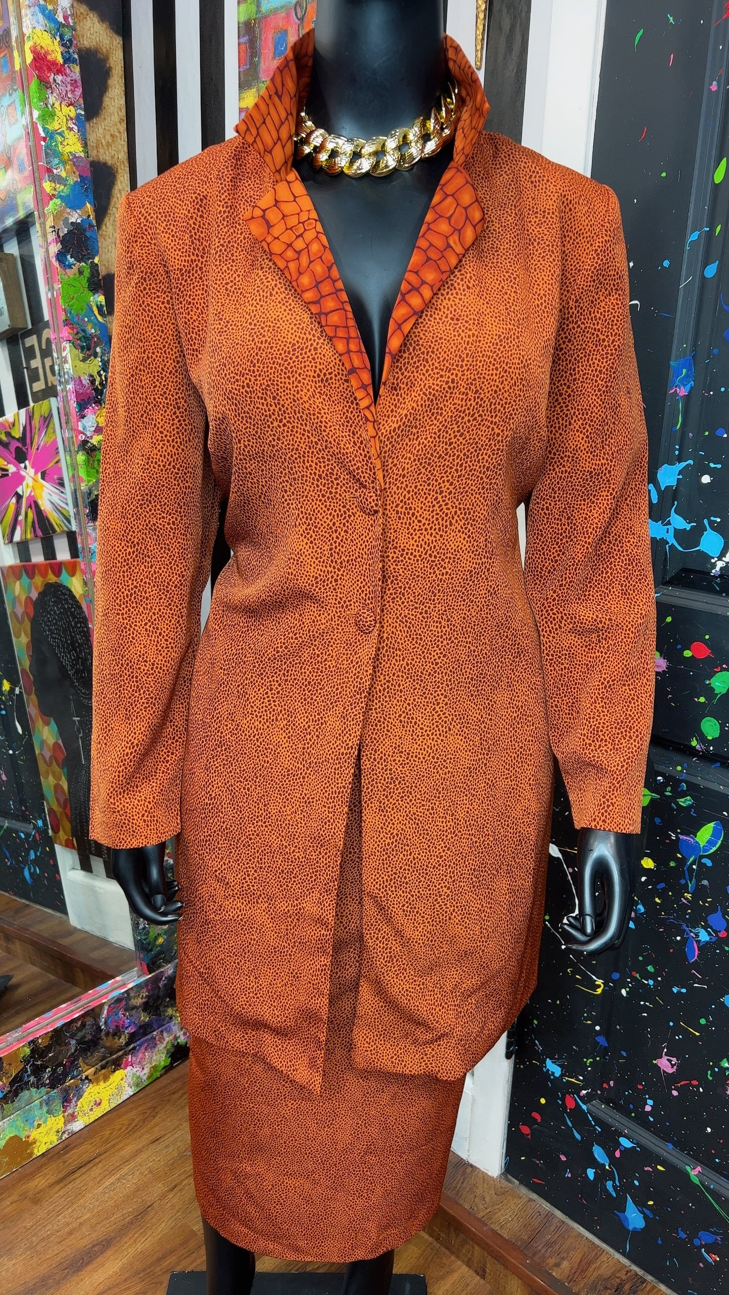 Vintage Animal Print Long Duster & Skirt (22W)