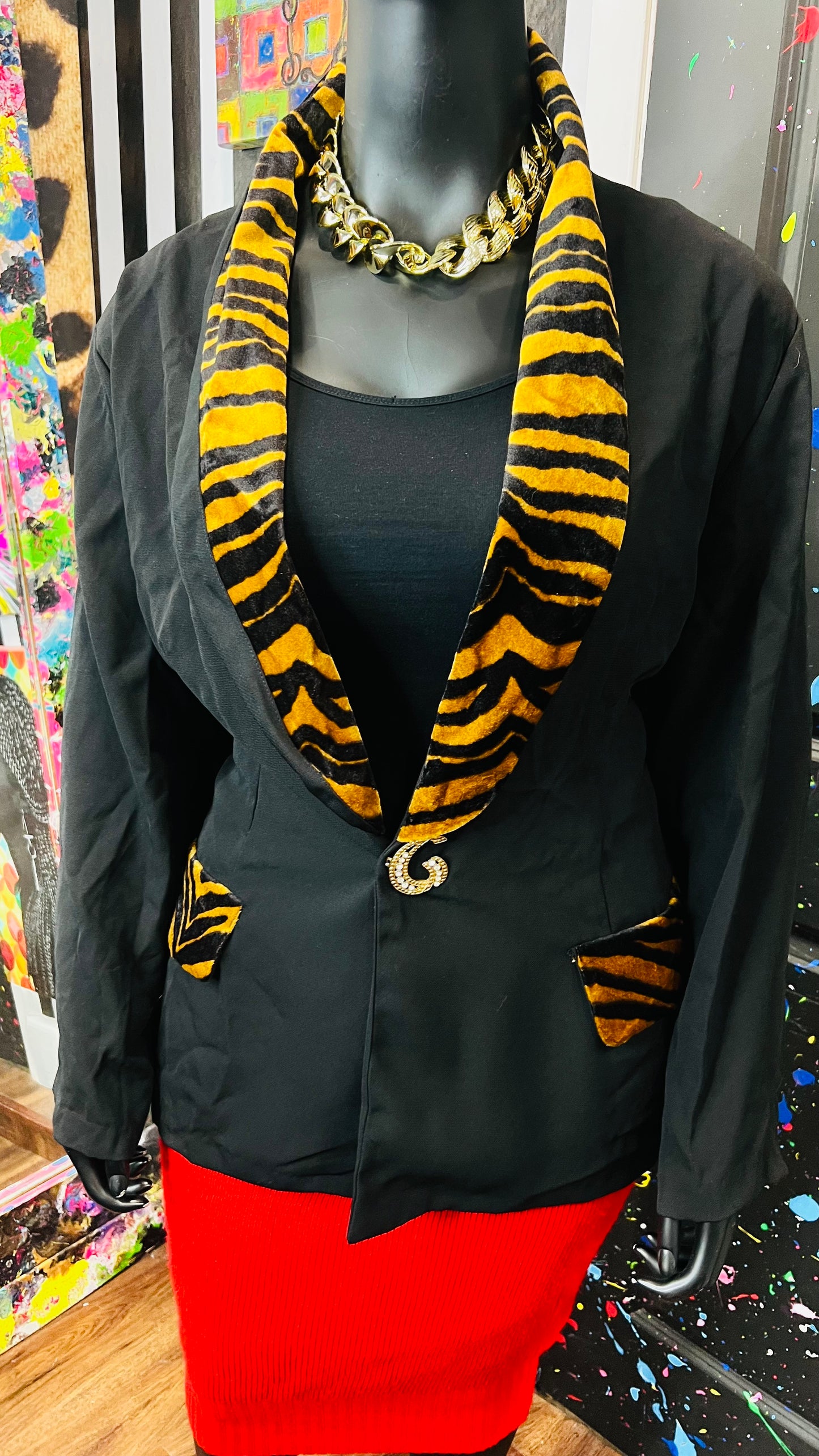 Vintage Animal Print Trim Blazer (20/22)