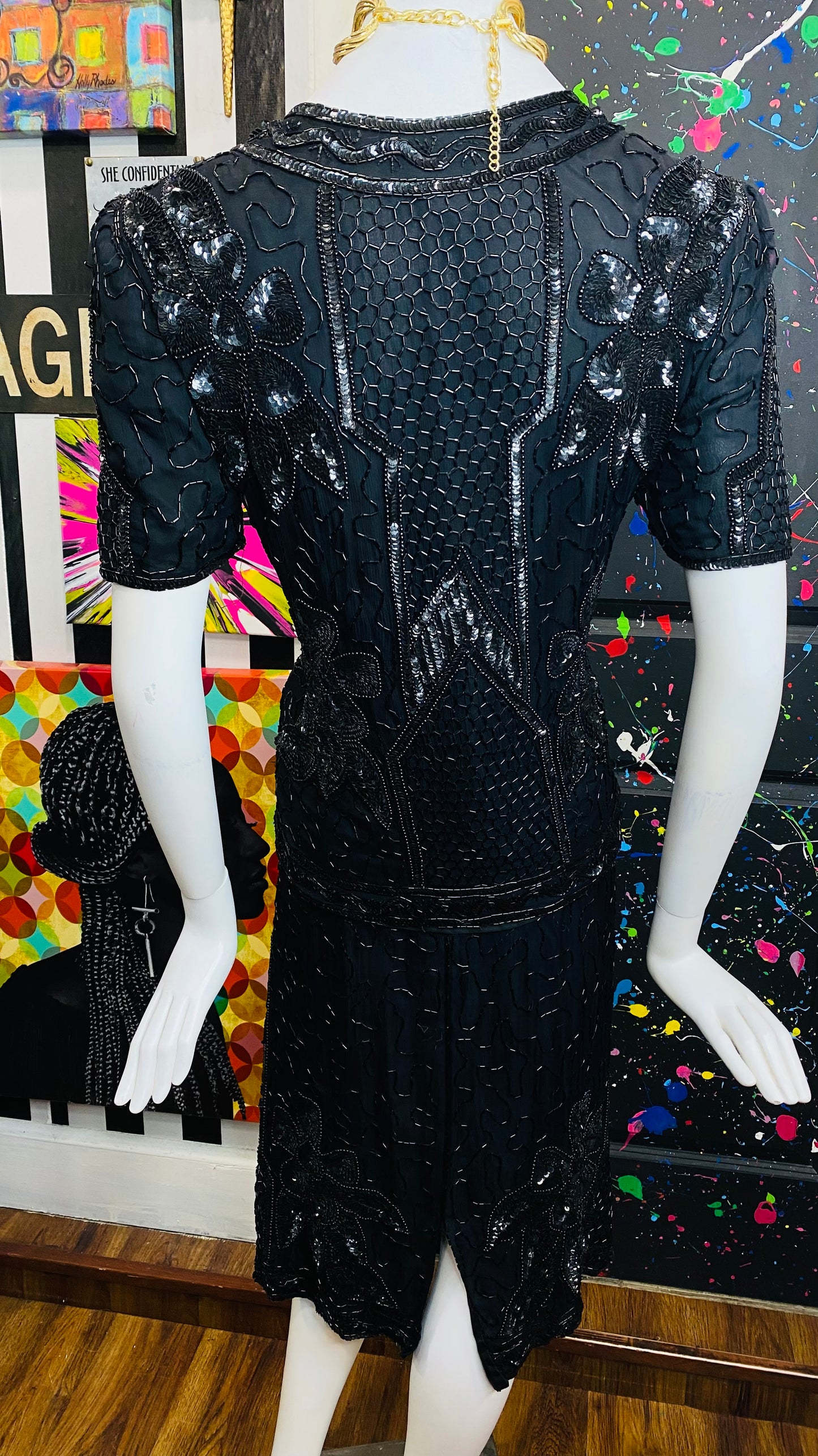 Vintage Black Sequin Skirt Suit (14)