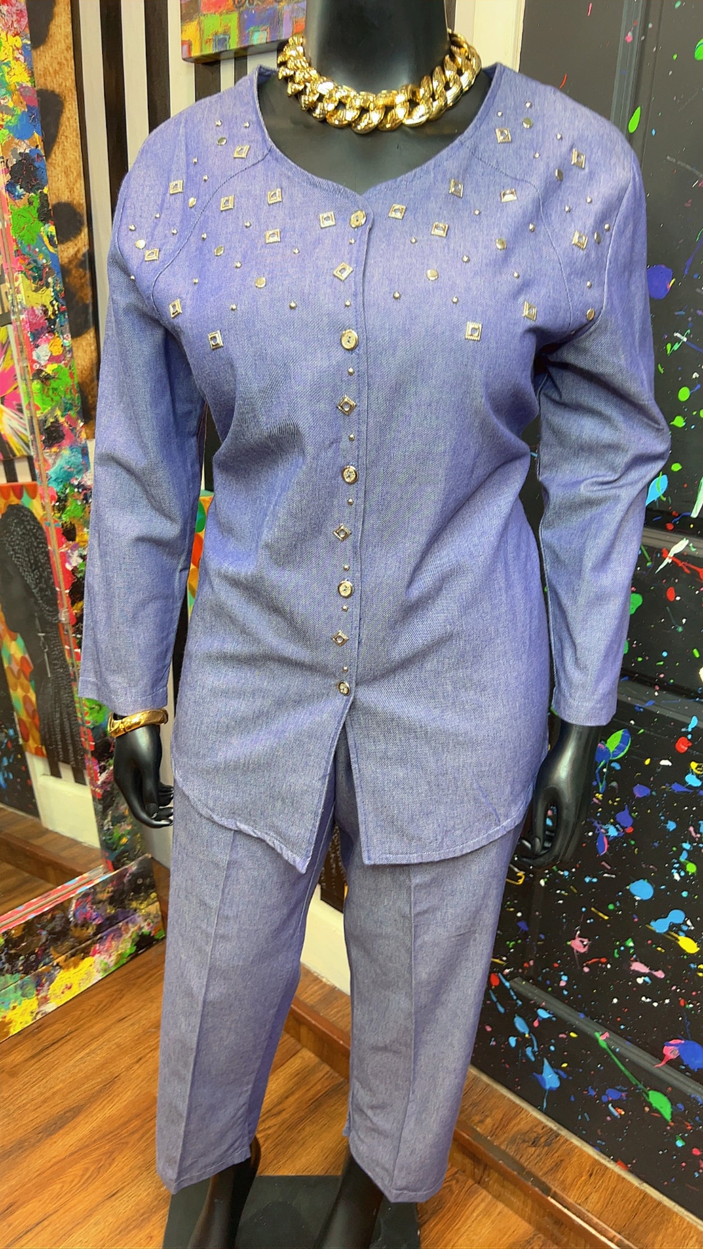 Vintage Denim Studded Pants Set (16)