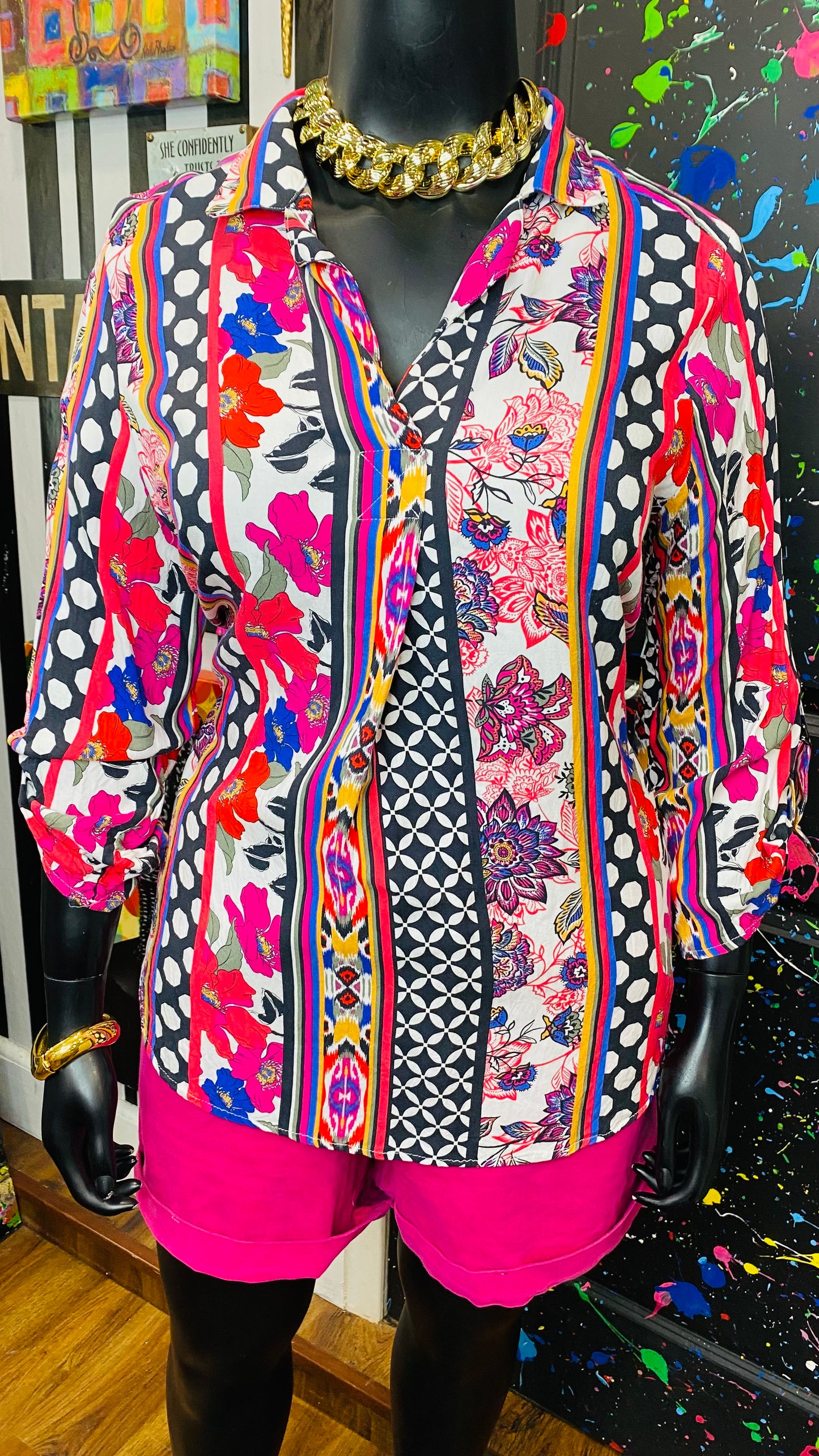 Abstract Pink Black & White Blouse (20)