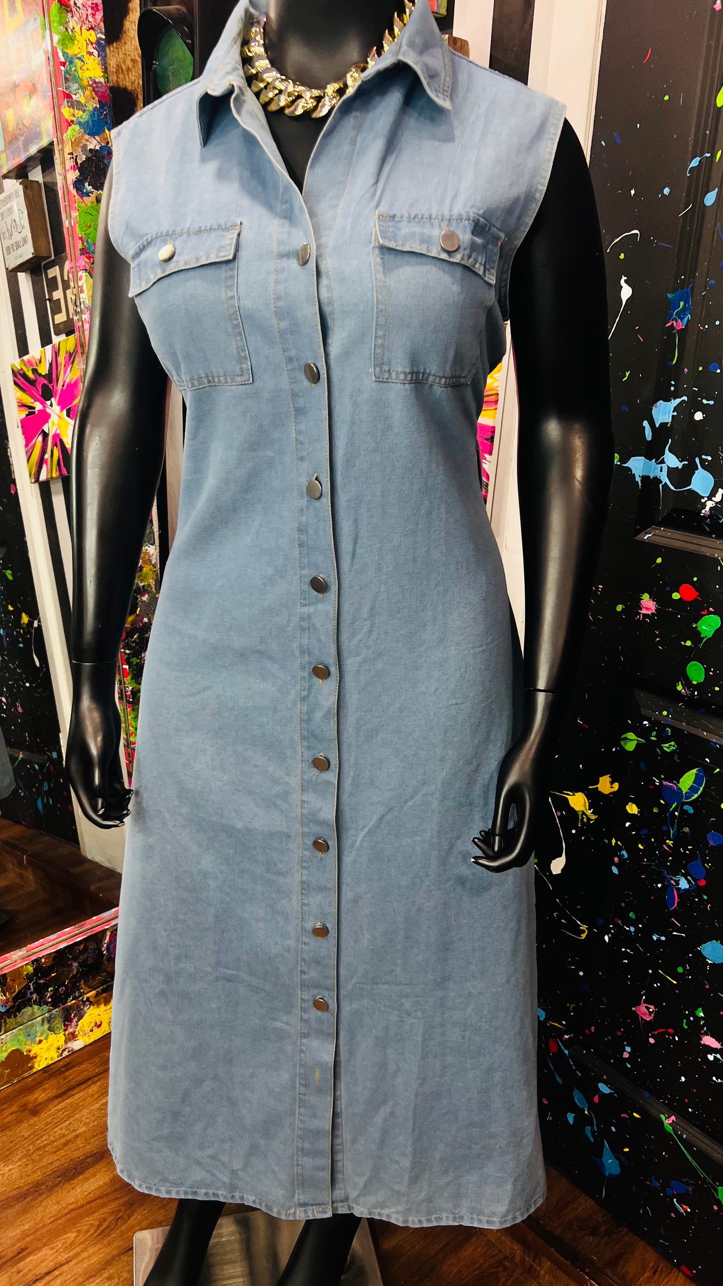 Denim Button Down Front Dress