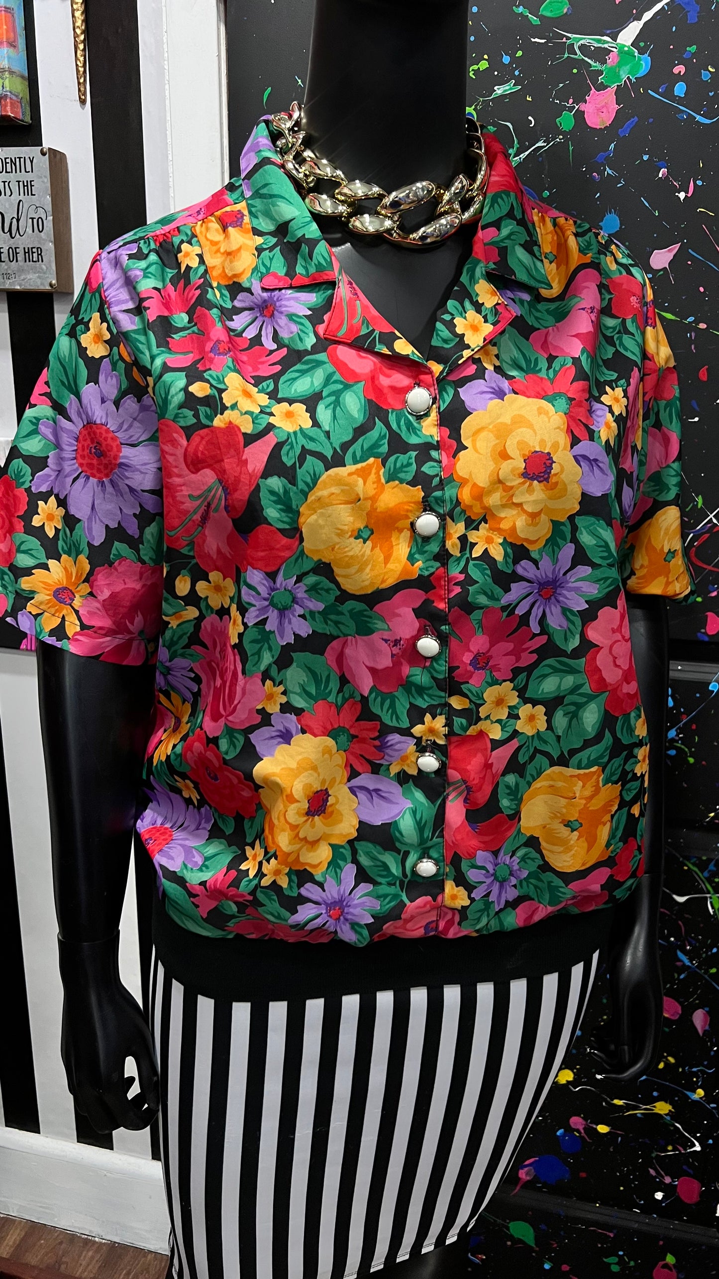 Vintage Floral Elastic Waist Blouse (20) *KC