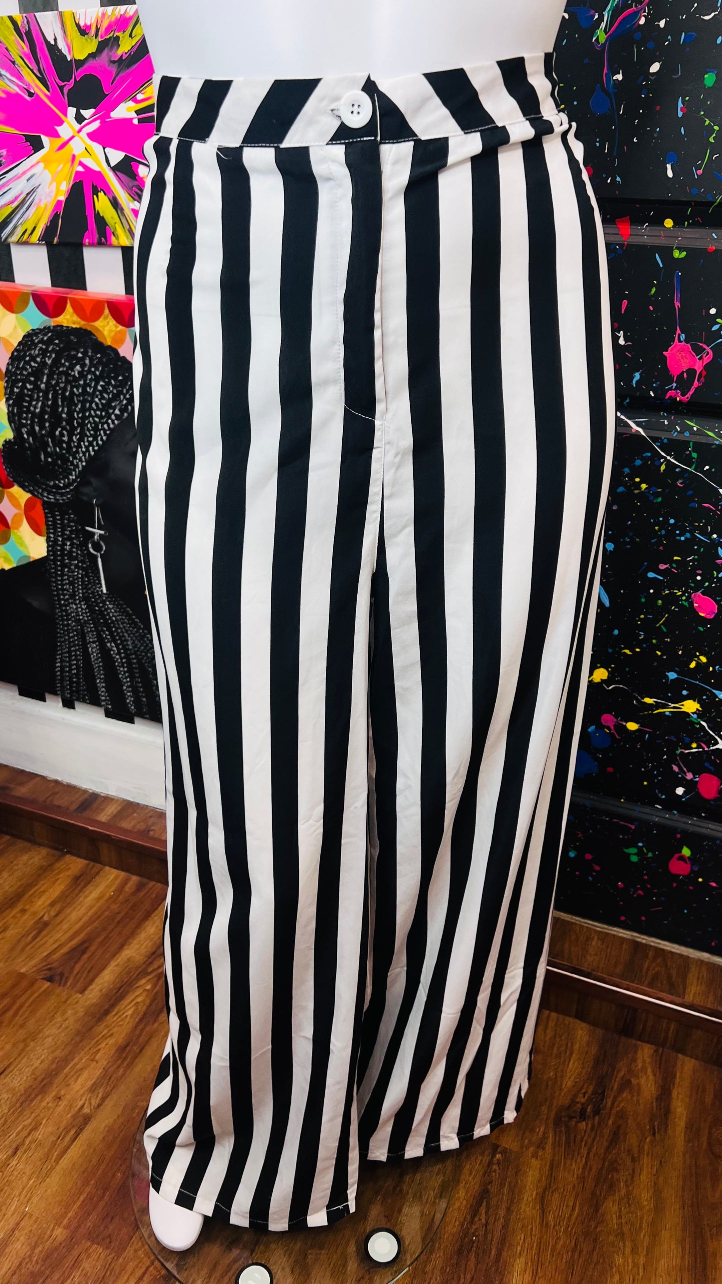Black & White Striped Wide Legged Pants (24)