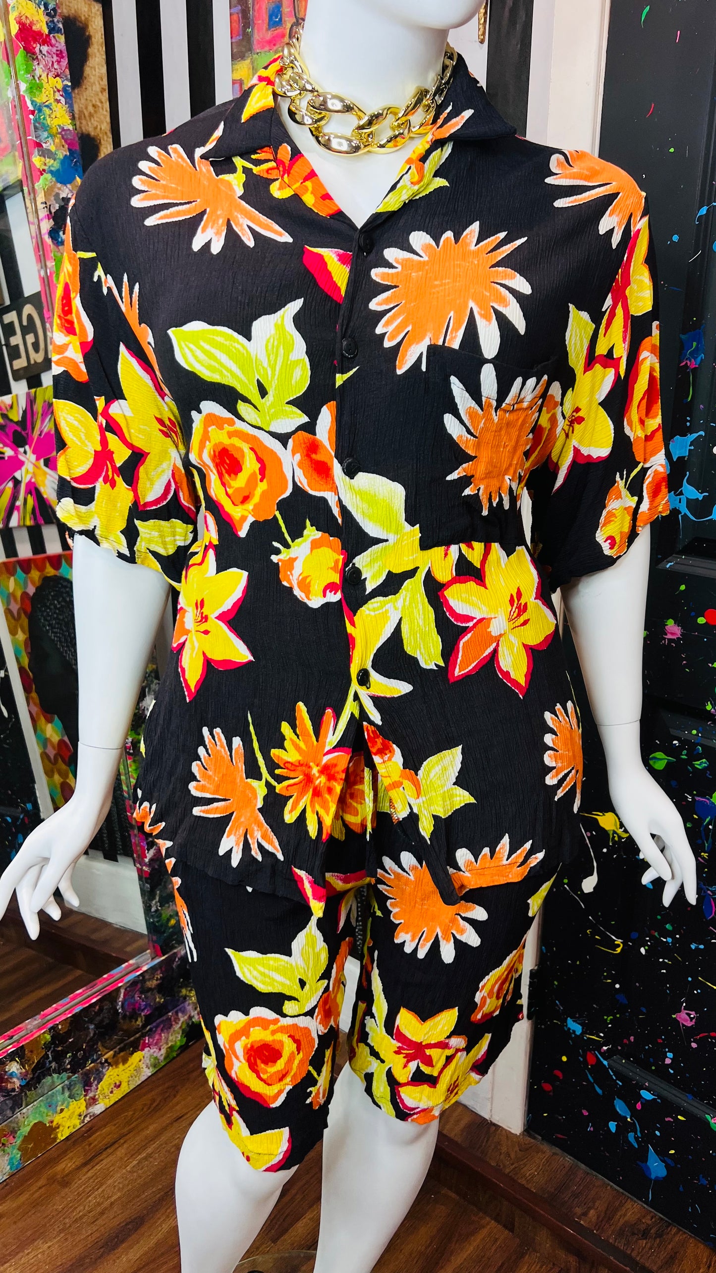 Vintage Rayon Tropical Shorts Set (18/20)