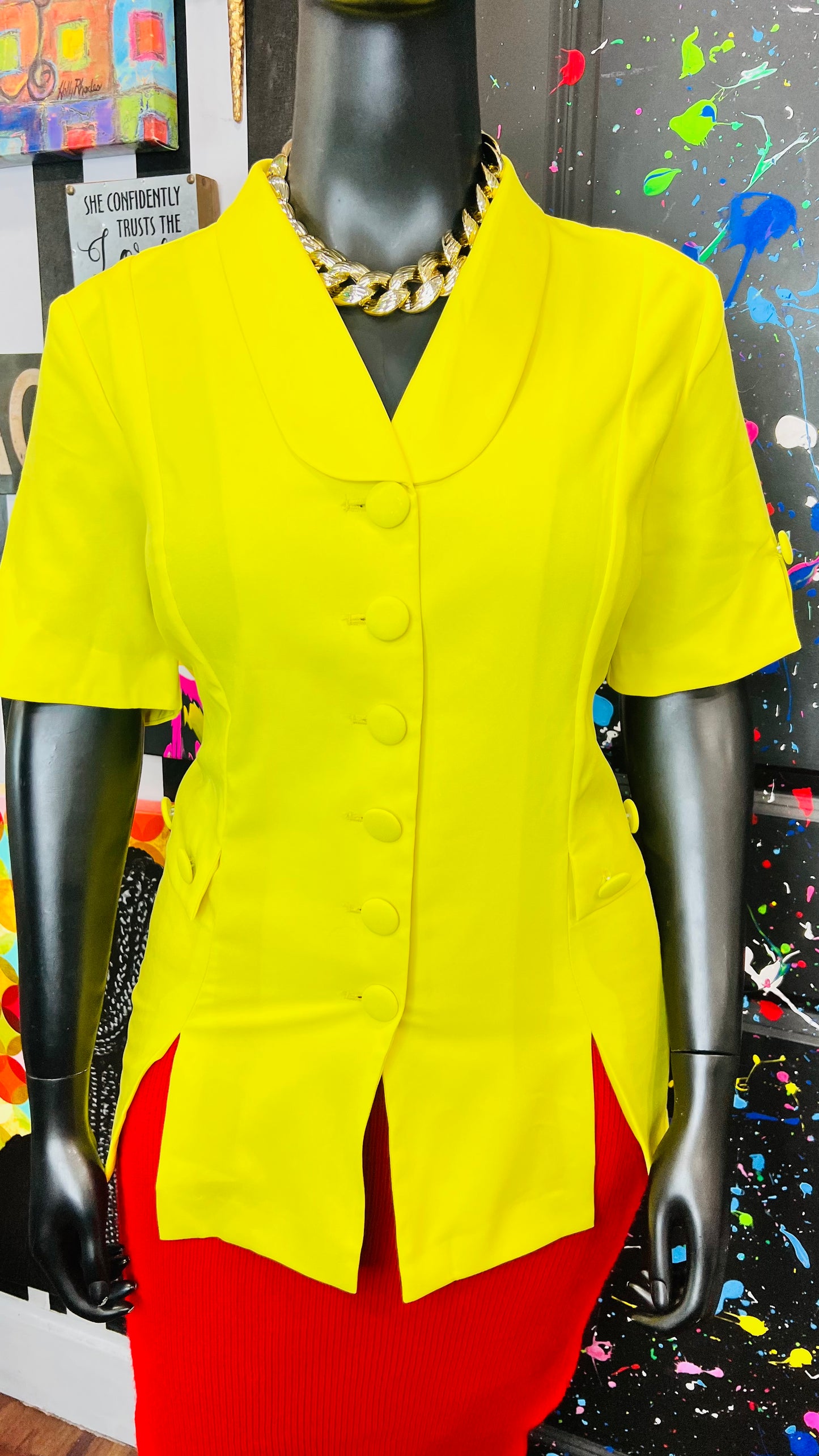 Vintage Yellow Blazer Blouse (18W)