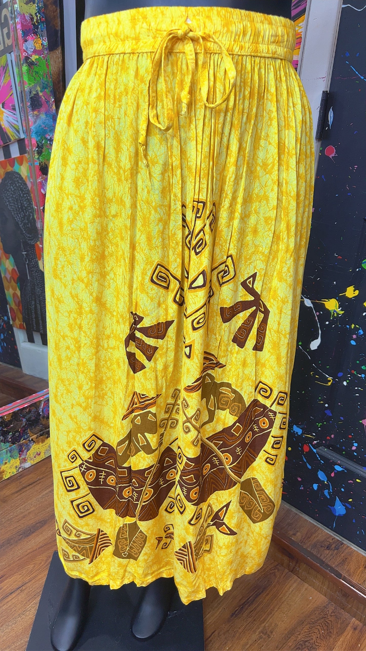 Vintage Rayon Tribal Yellow Skirt Set (18)