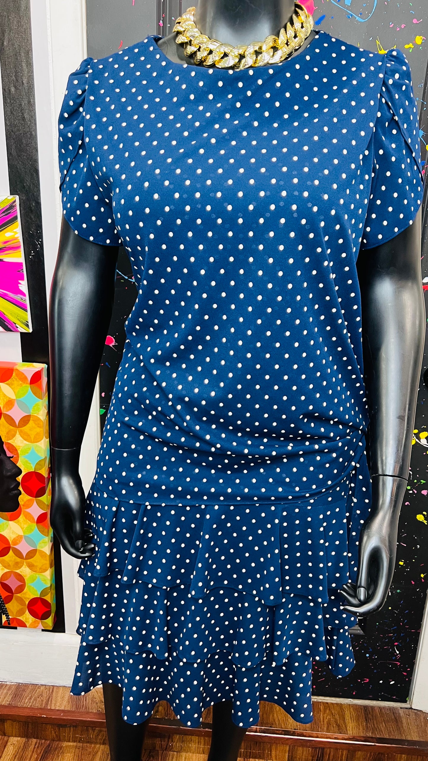 Vintage Blue & White Polka Dot Layered Dress (18)