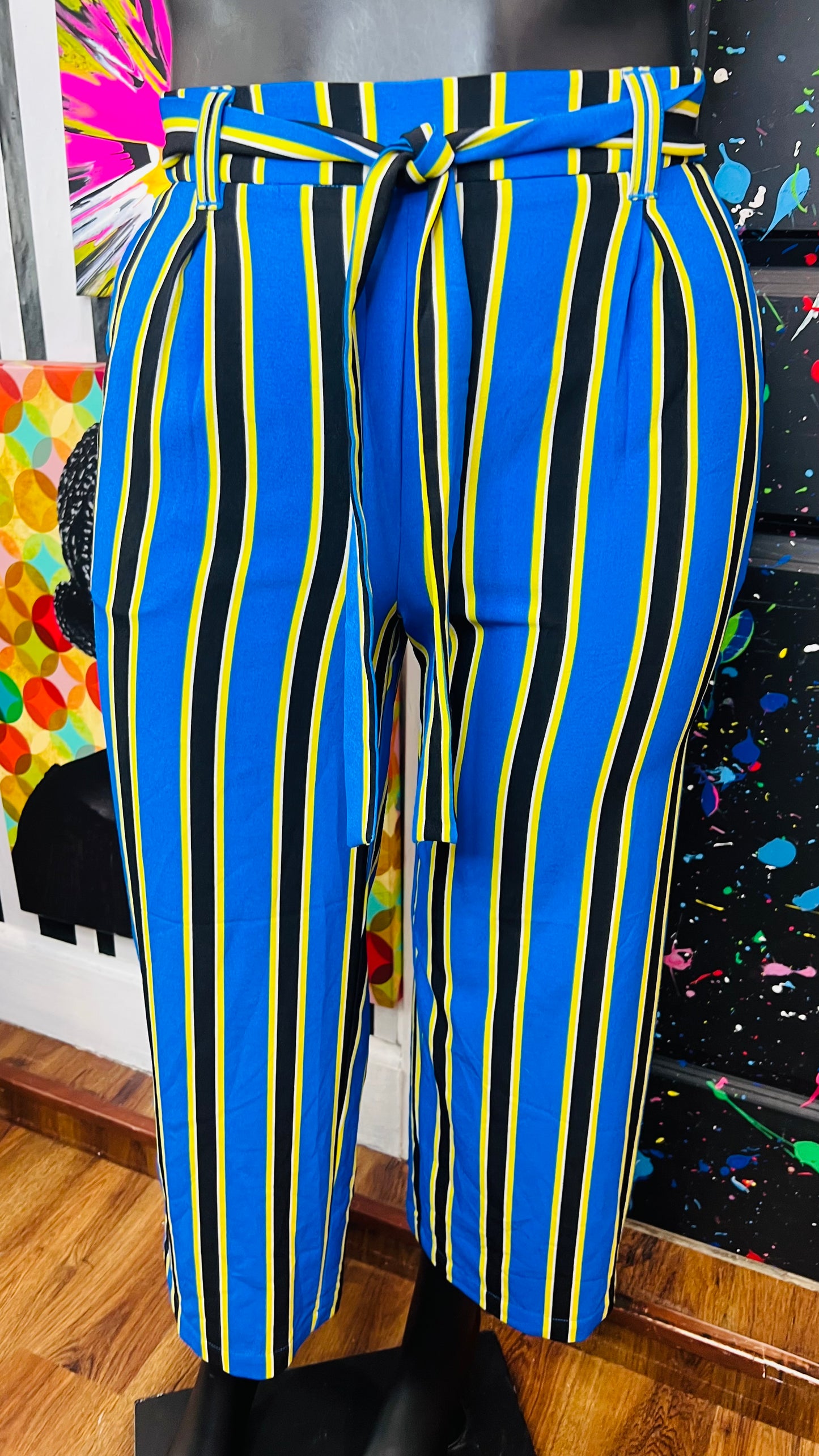 Ashley Stewart New w/ Tags Yellow Black & White Striped Capris (14/16)