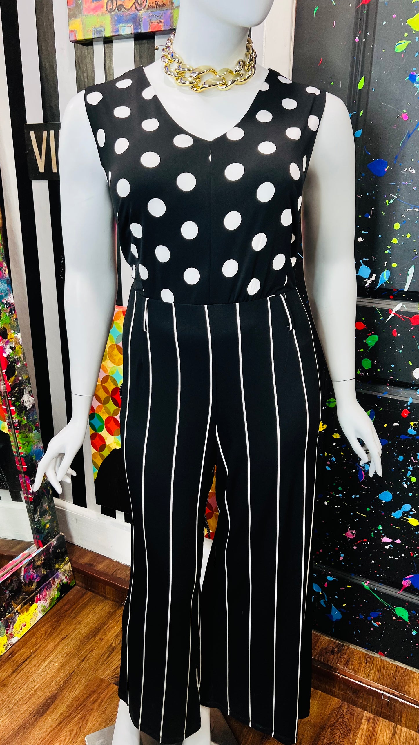 Vintage Inspired Black Striped Jumpsuit - New w/ Tags (22/24)