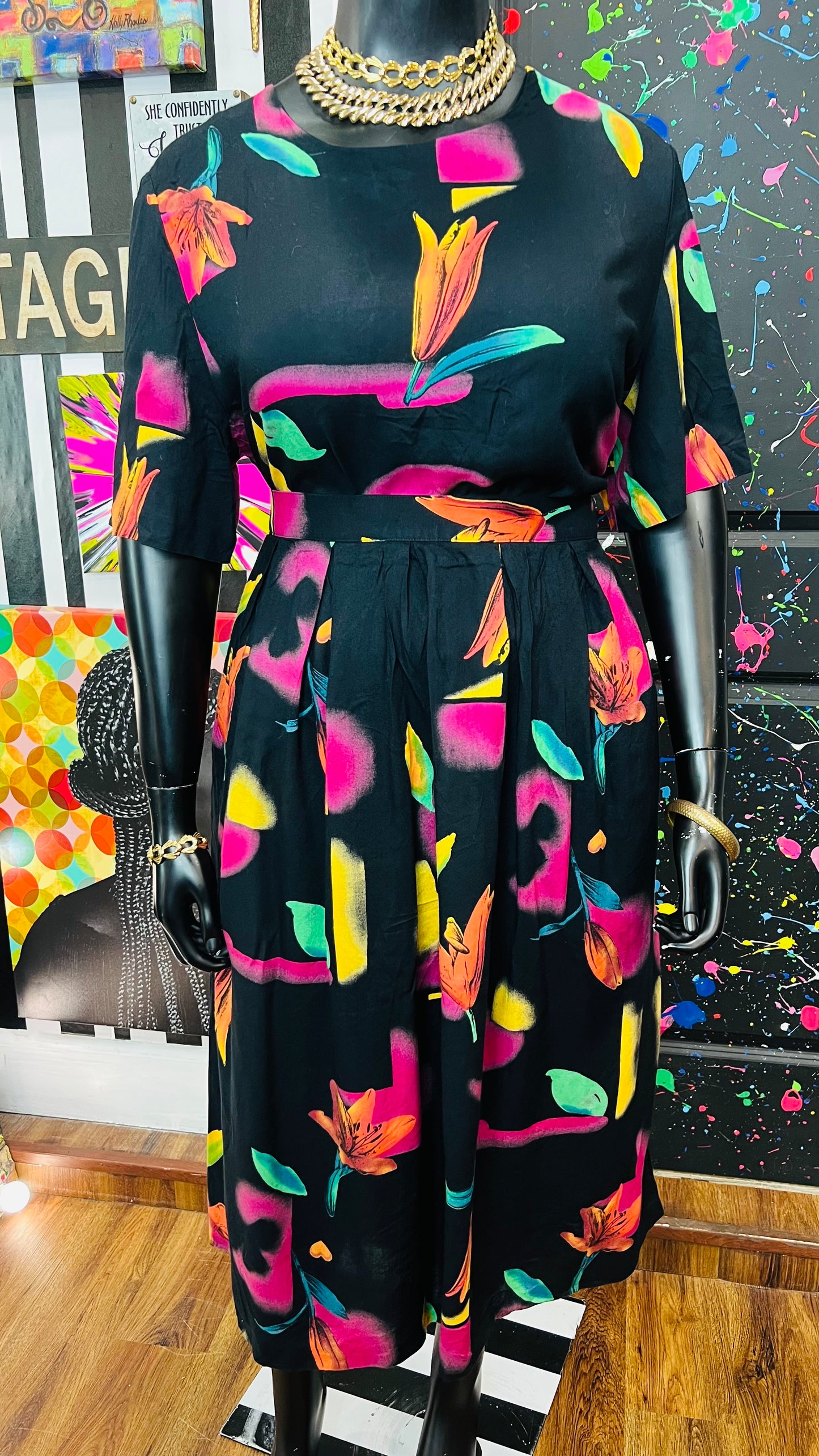 Vintage Rayon Abstract Skirt Set (22)