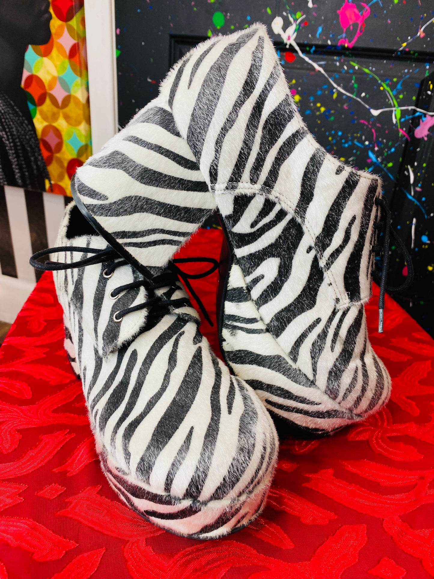 Zebra Fur Platform Heels