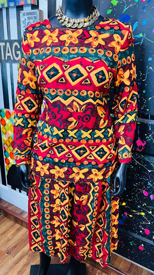 Vintage Abstract Rayon Skirt Set (16)