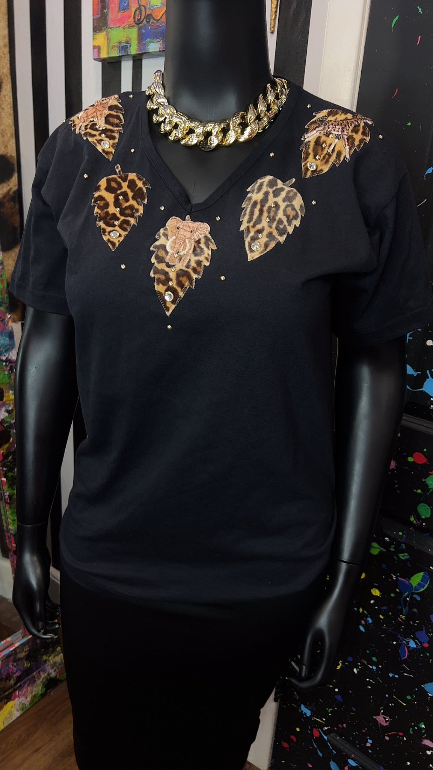 Vintage Black T-Shirt w/ Animal Print Accents (14)
