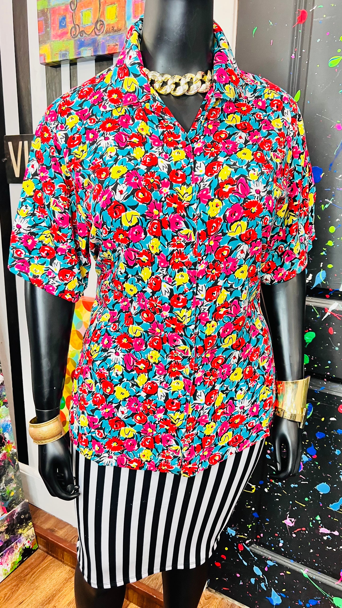 Vintage Bold Floral Blouse (16)