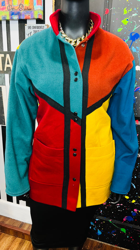 Vintage Wool Color block Coat (14)