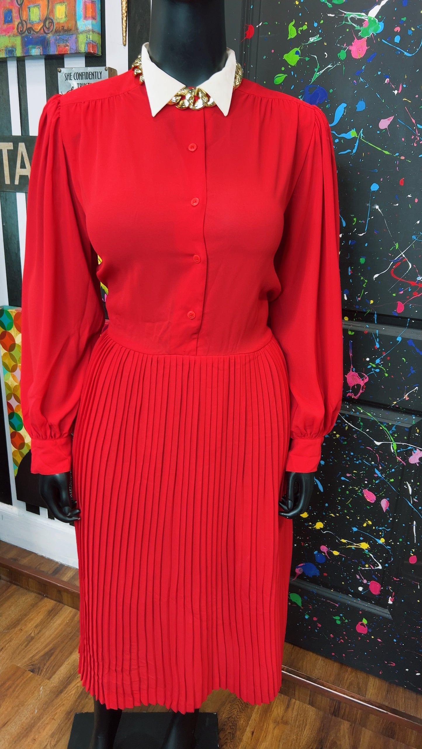 Vintage Red & White Pleated Bottom Dress (18)