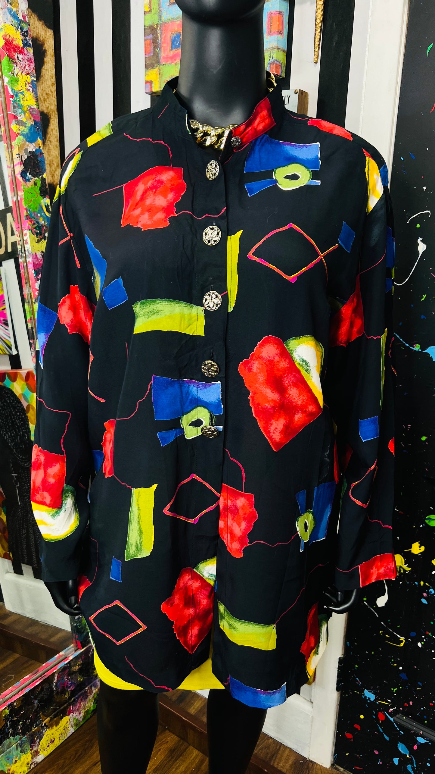 Vintage Abstract Long Sleeve Blouse (24W)