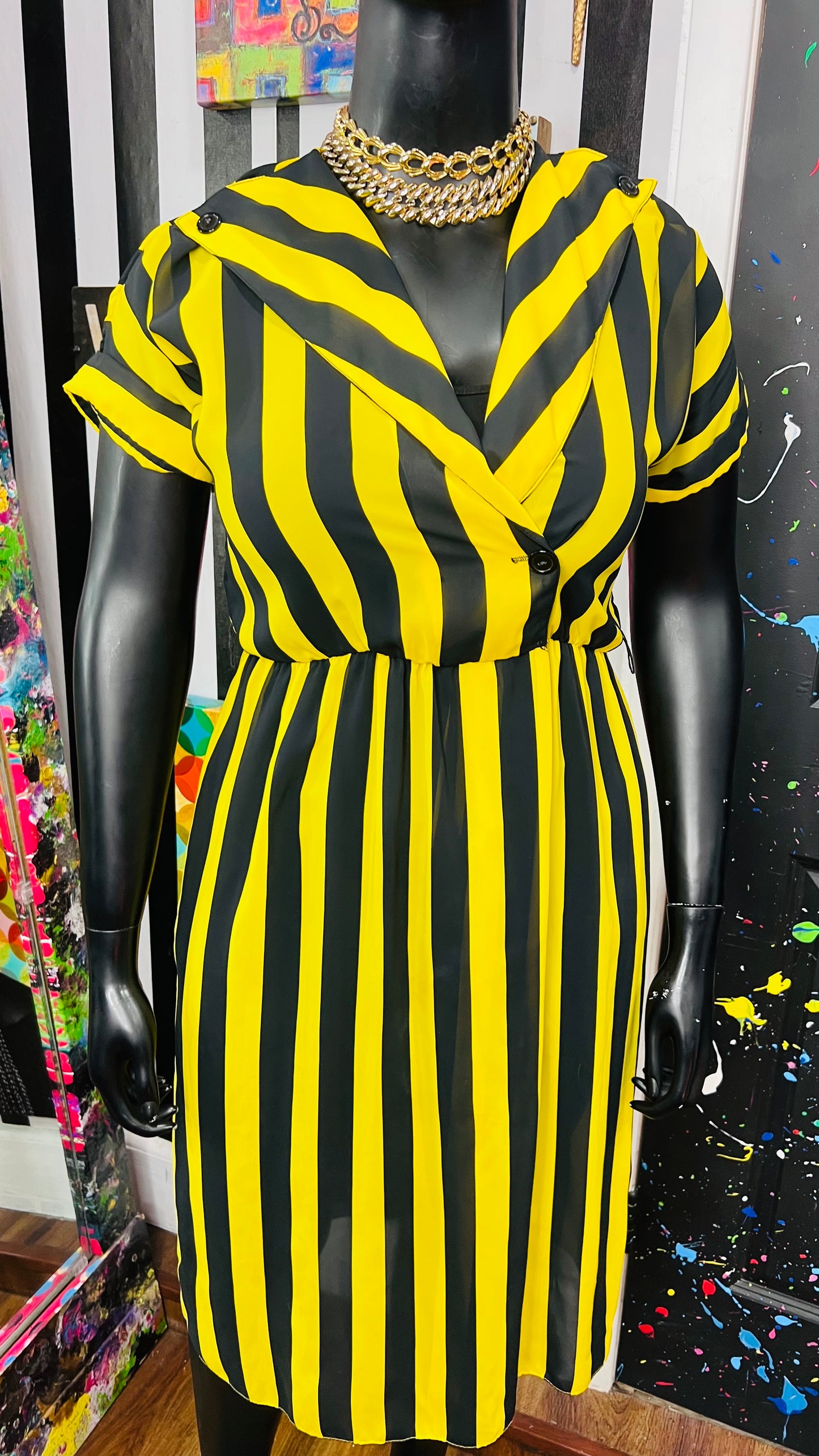 Vintage Black & Yellow Striped Dress (12)