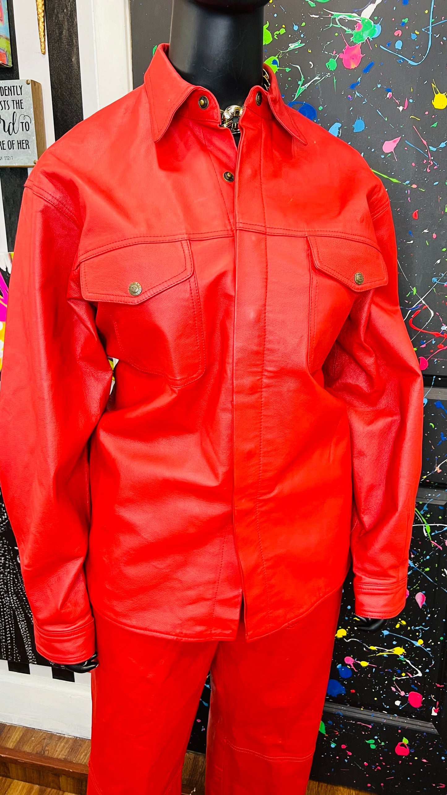 Vintage Red Genuine Leather Pants Set (16/18)