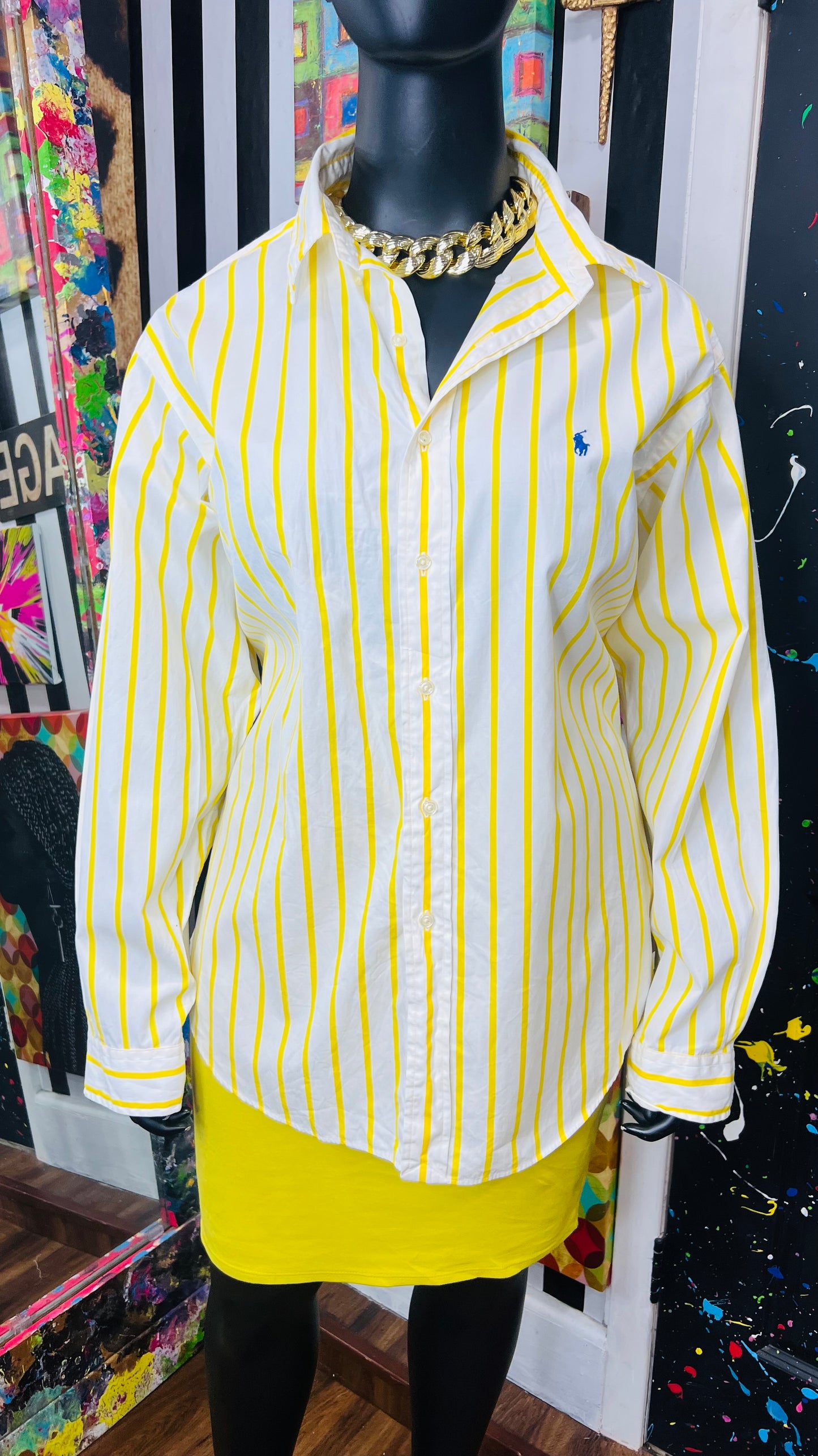 Yellow & White Ralph Lauren Polo Dress Shirt (24)