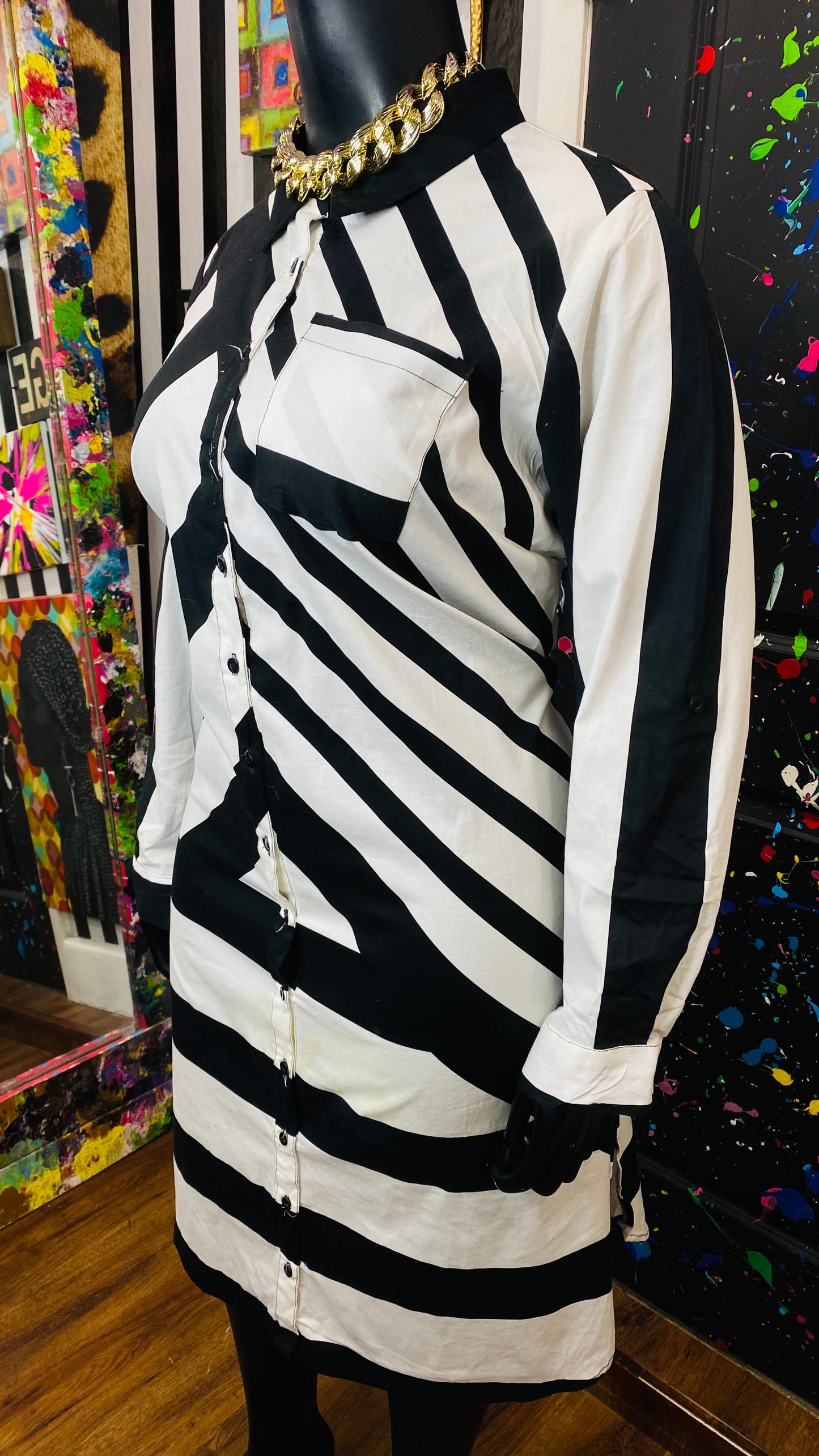 Ashley Stewart Black & White Striped Dress (20)